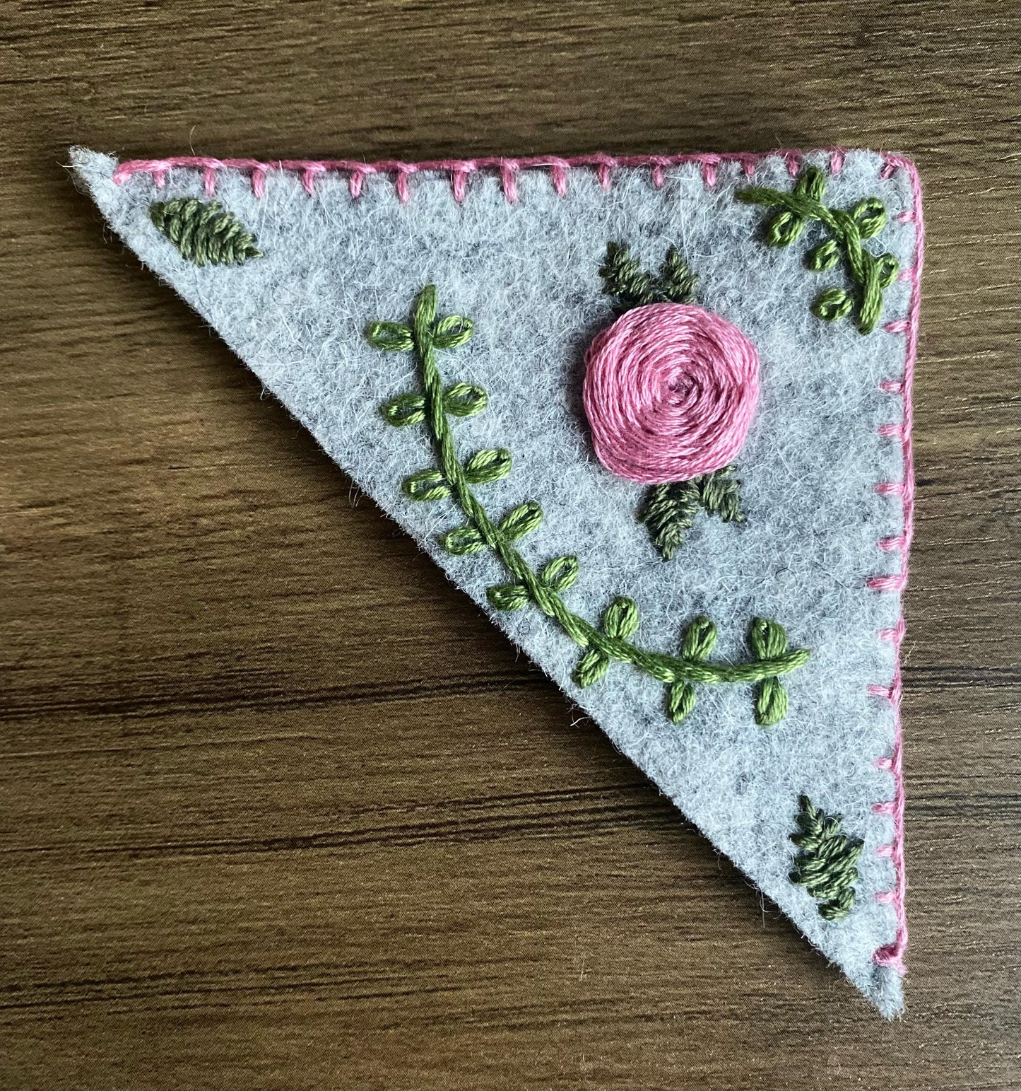Hand Embroidered Bookmark - Grey Floral