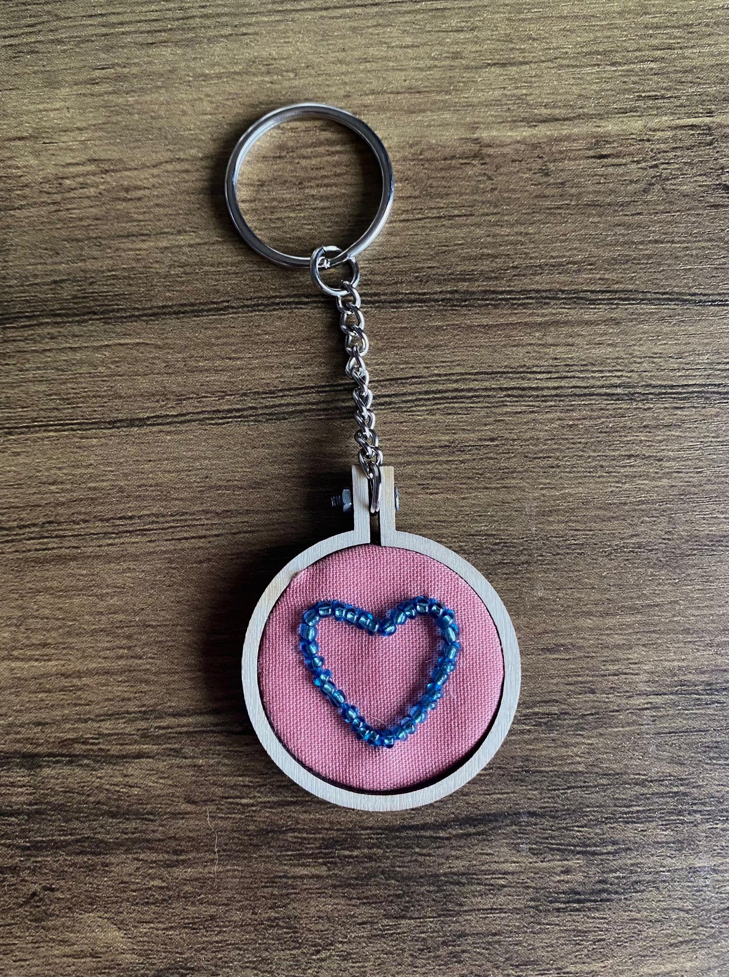 Hand Embroidered Keyring - Blue Heart