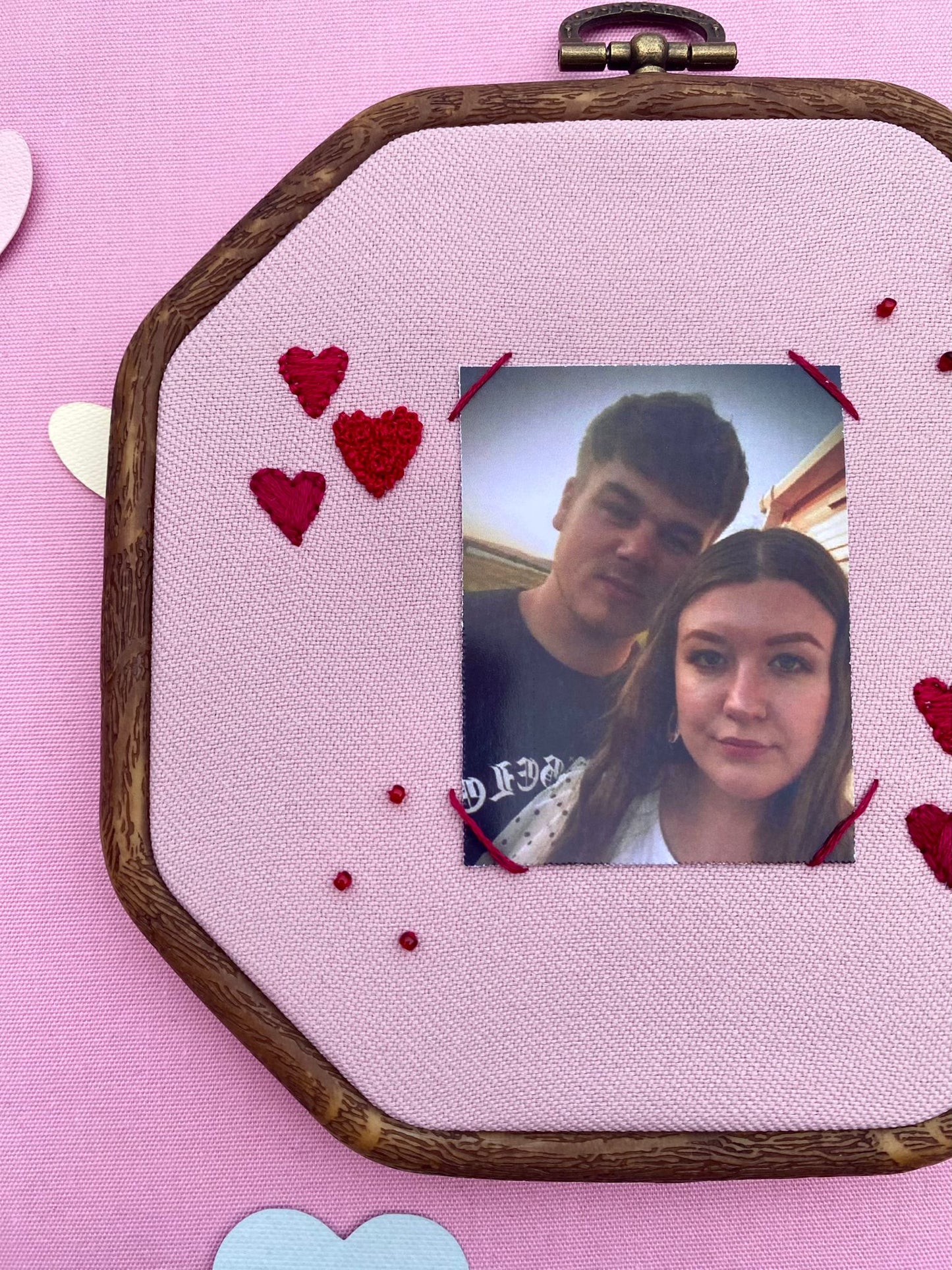 Hand Embroidered Photo Frame - Octagon Shape - Hearts