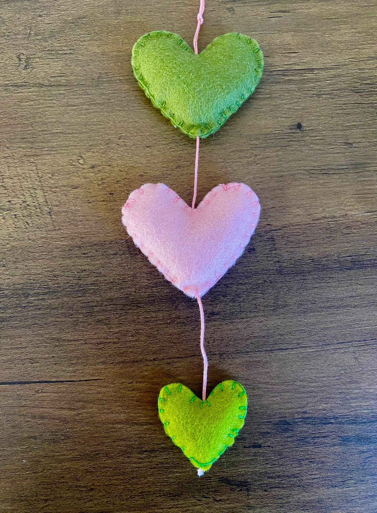 Hearts Hanging Decoration - Green & Pink