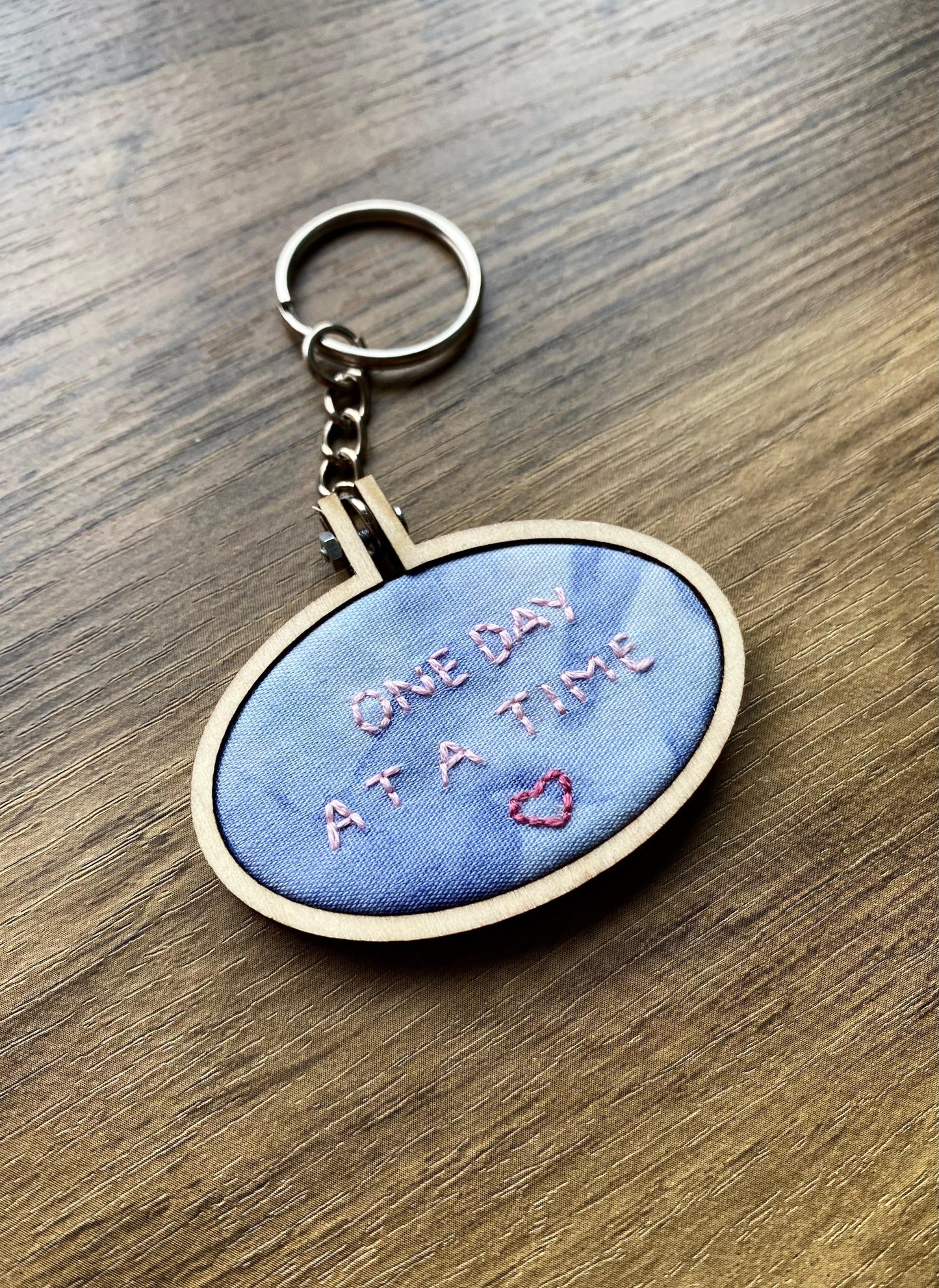 Hand Embroidered Keyring - One Day At A Time