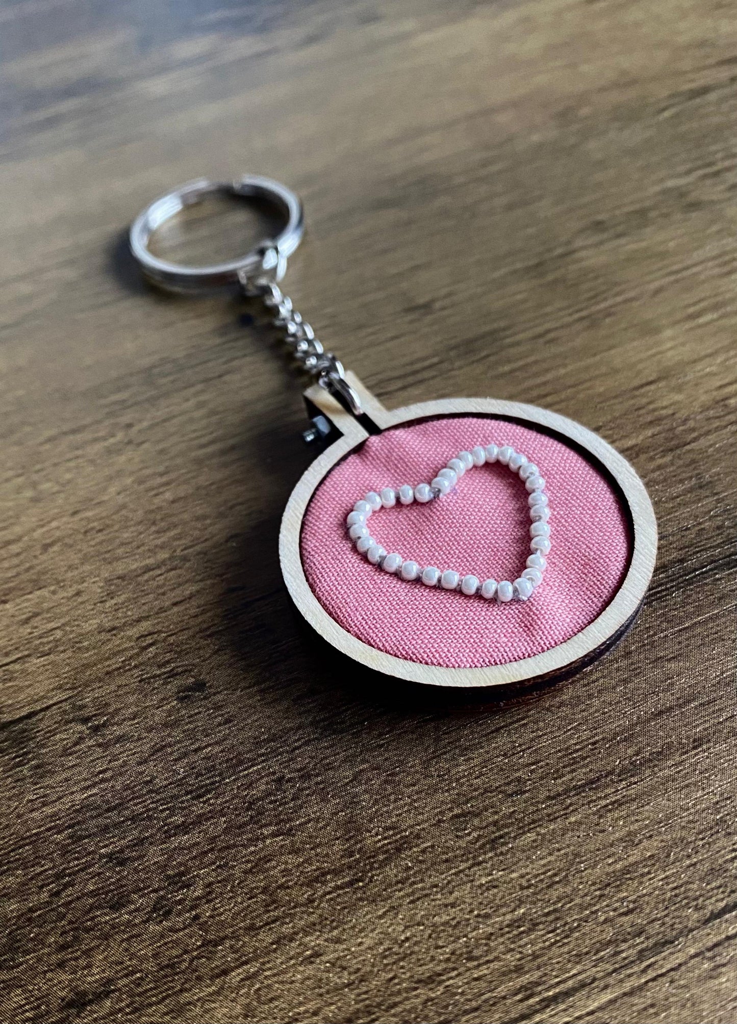 Hand Embroidered Keyring - White Heart