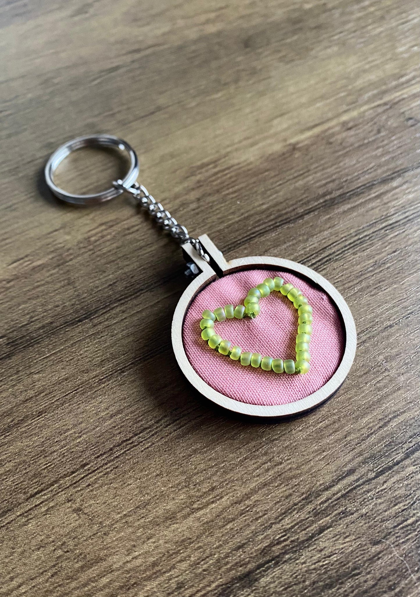 Hand Embroidered Keyring - Matte Green Heart