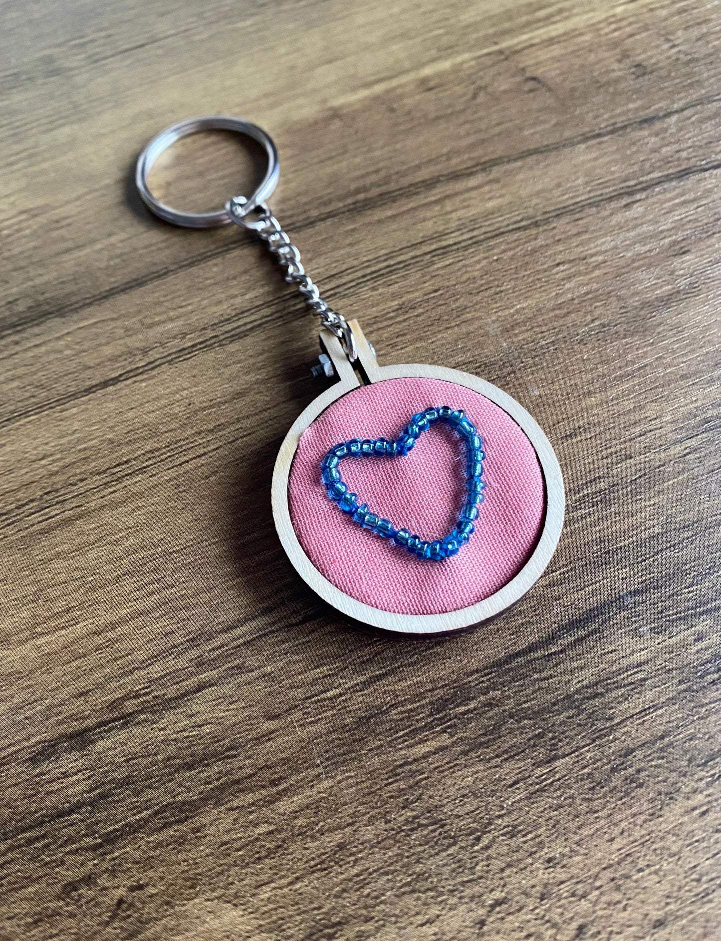 Hand Embroidered Keyring - Blue Heart