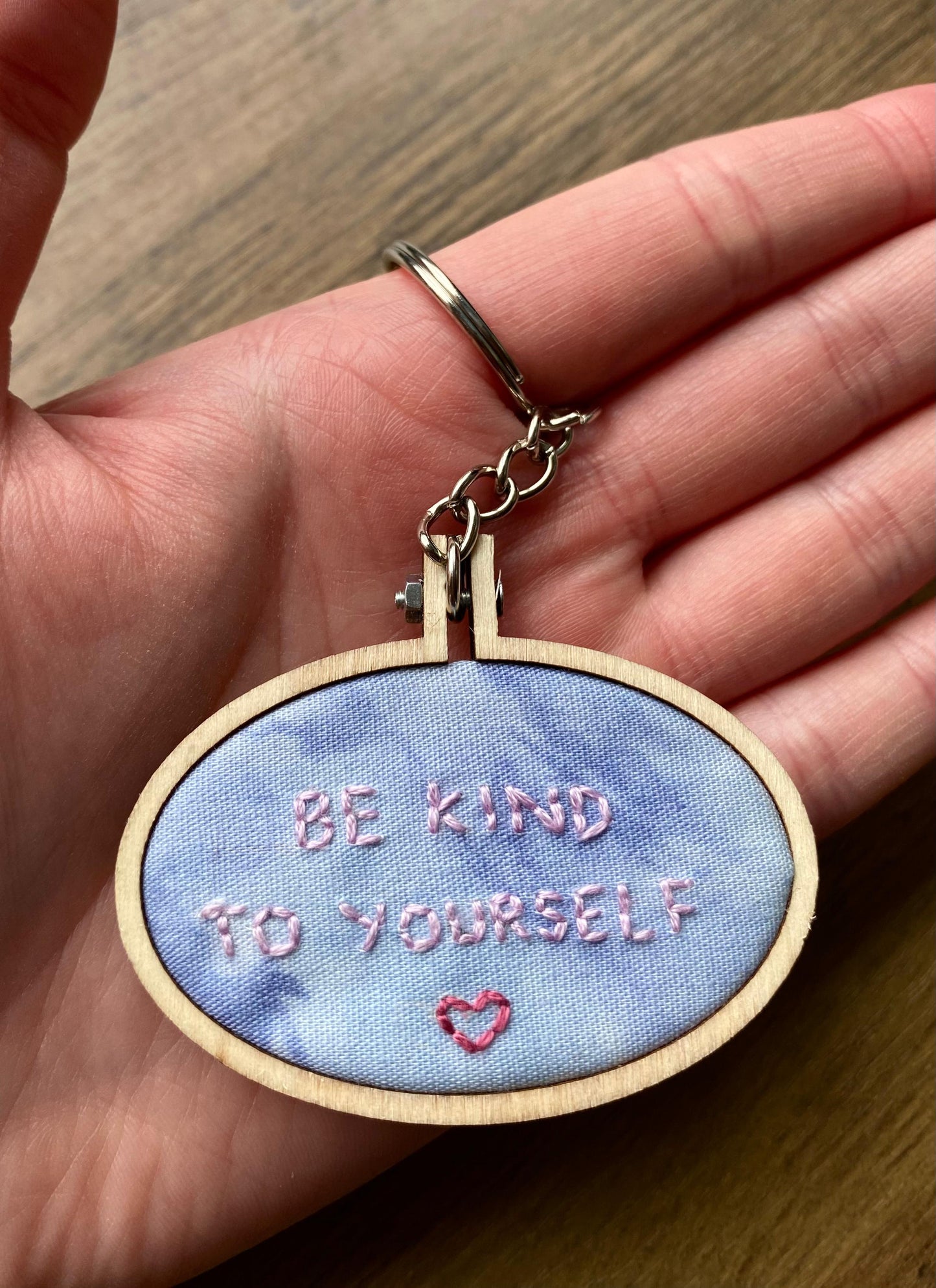 Hand Embroidered Keyring - Be Kind To Yourself