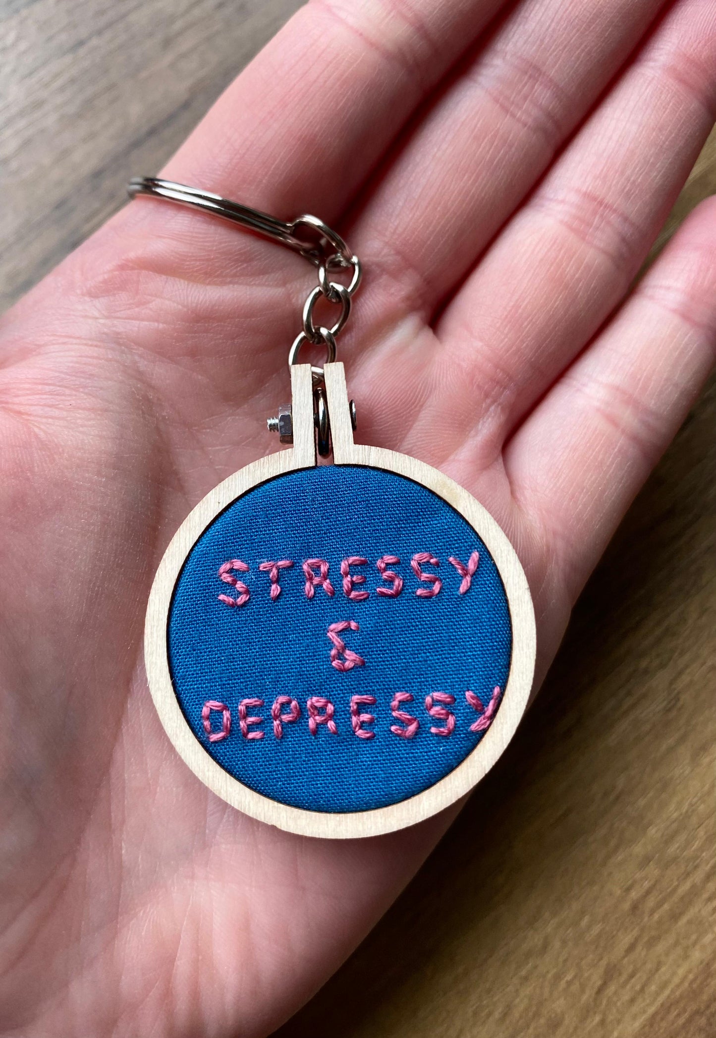 Hand Embroidered Keyring - Stressy & Depressy