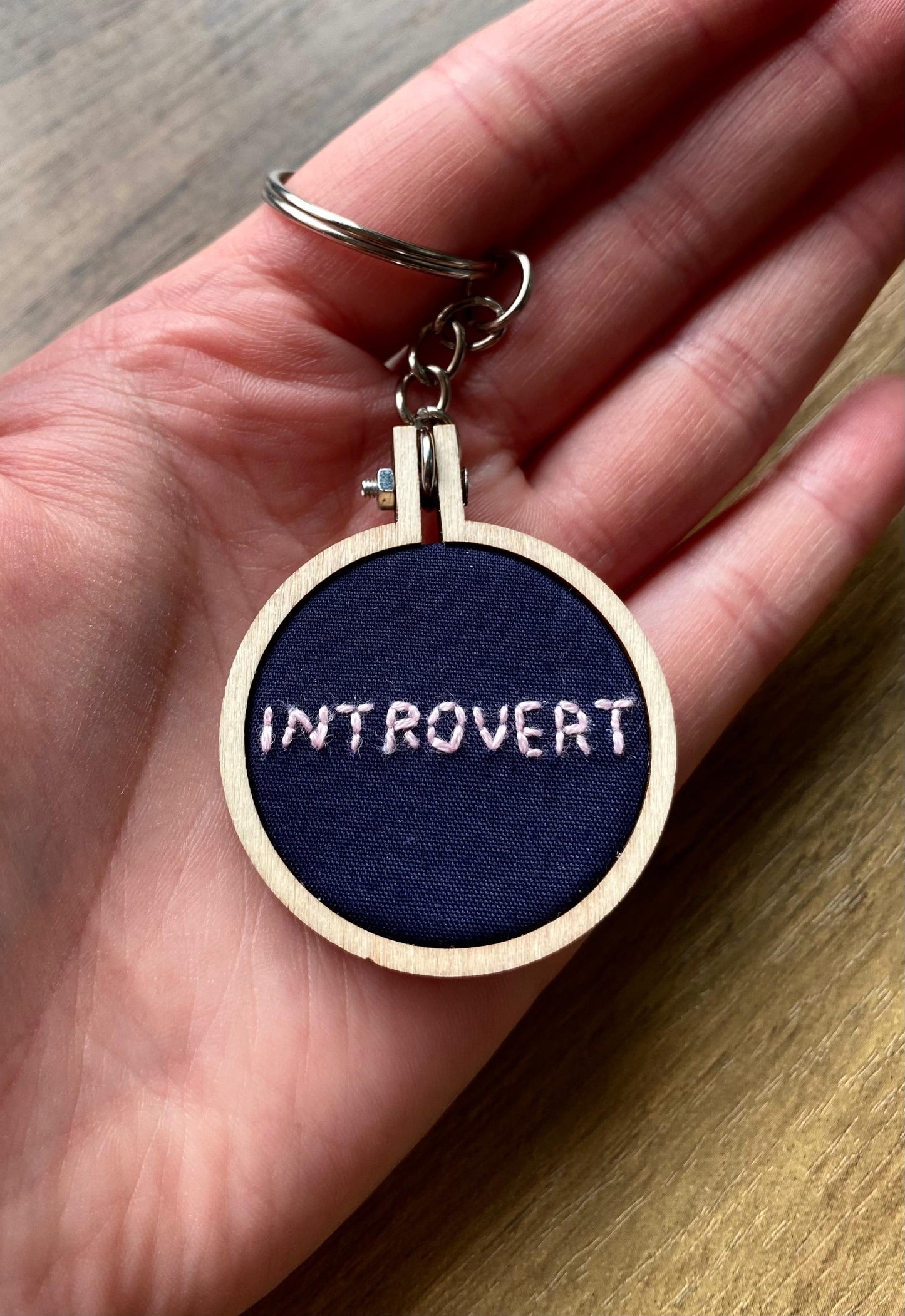 Hand Embroidered Keyring - Introvert
