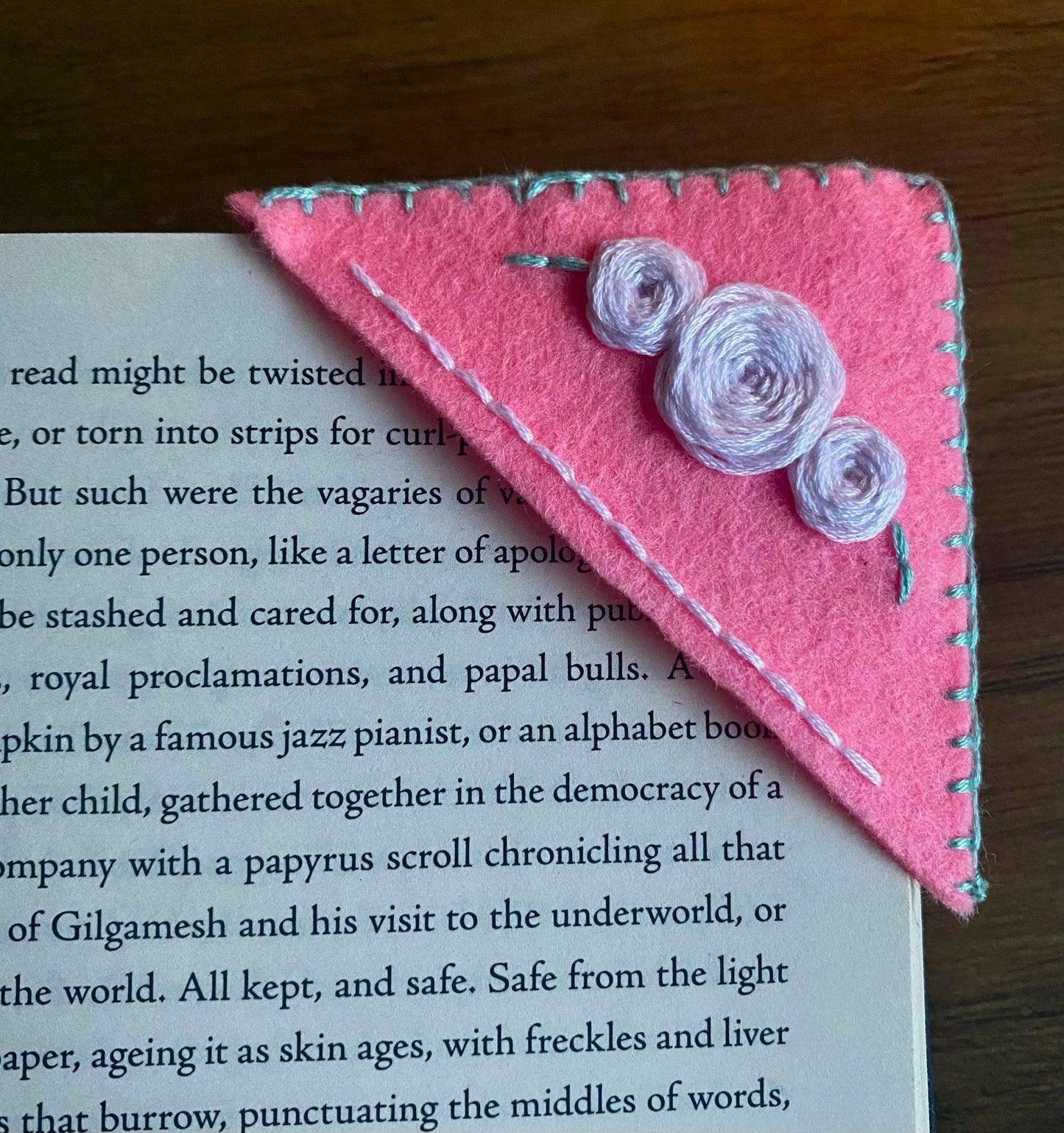 Hand Embroidered Bookmark - Pink Floral