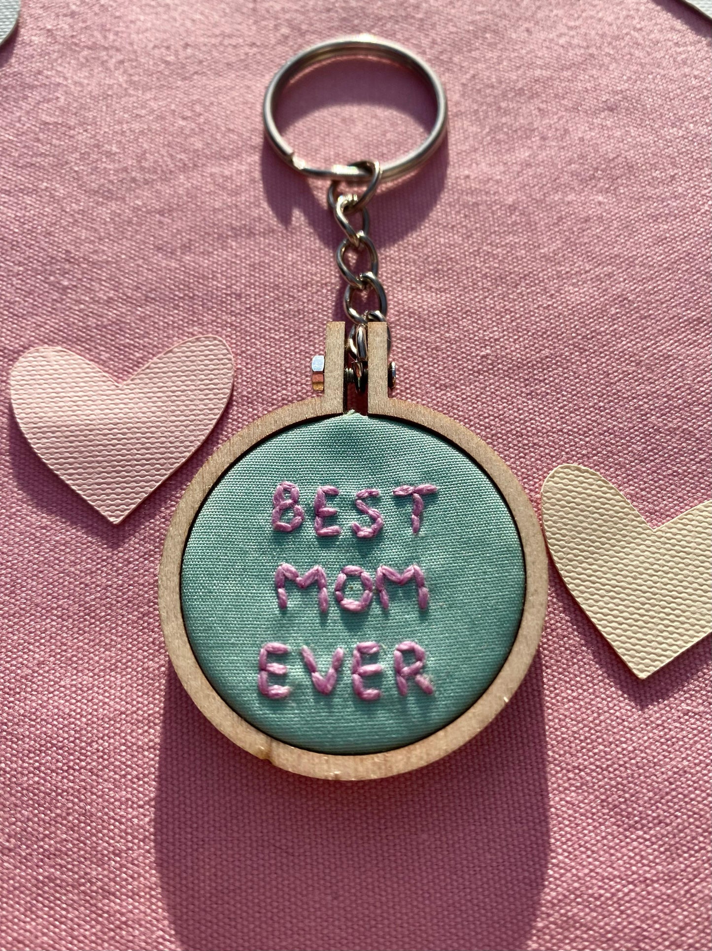'Best Mom Ever' Hand Embroidered Keyring