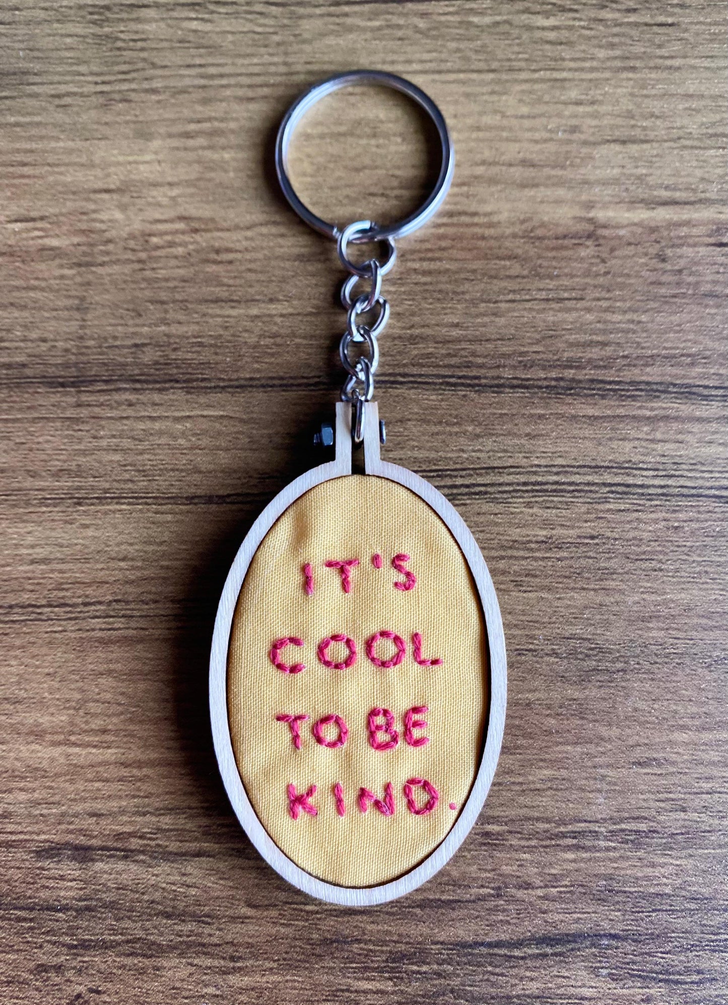Hand Embroidered Keyring - It's Cool To Be Kind