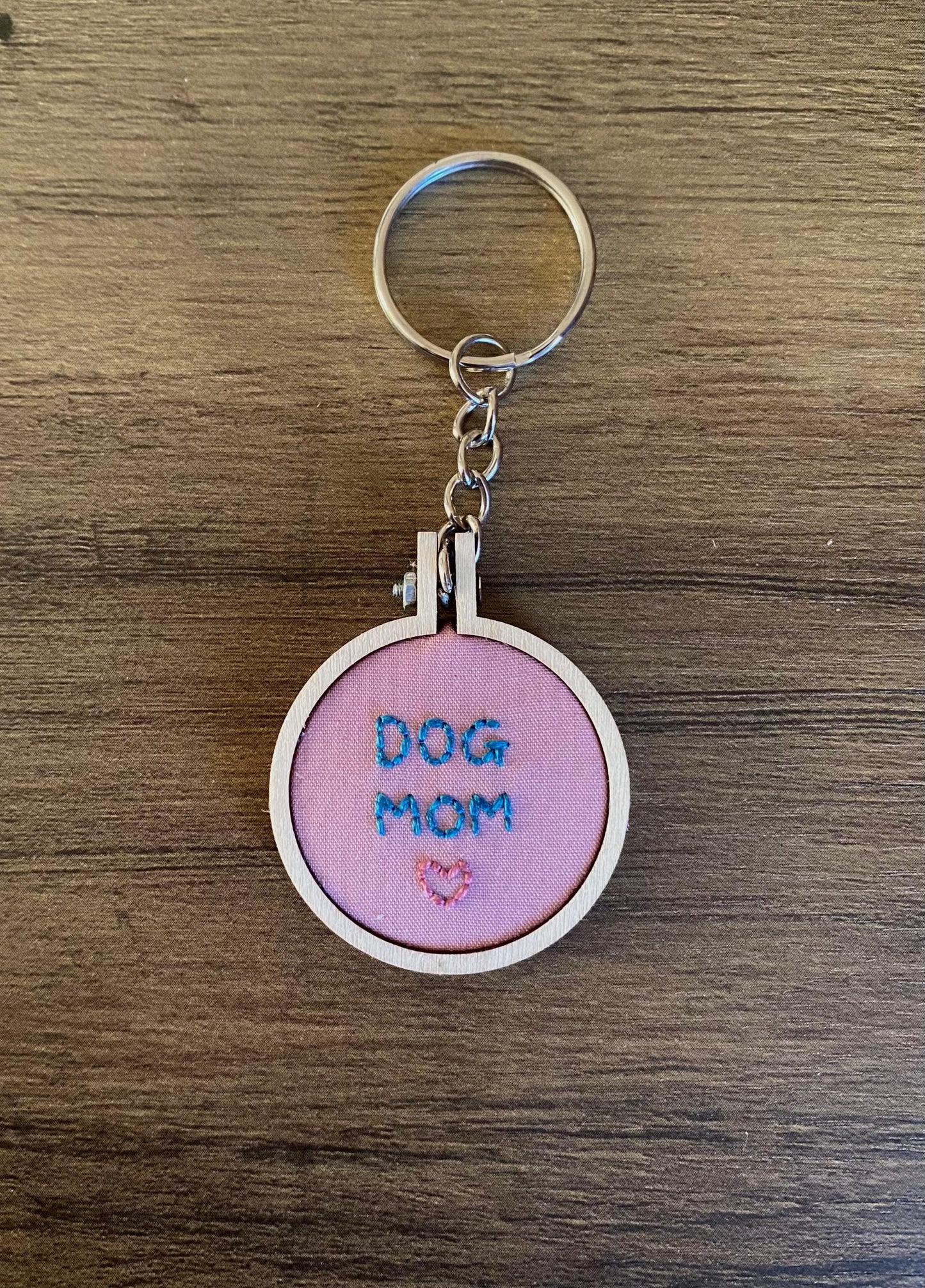 Hand Embroidered Keyring - Dog Mom