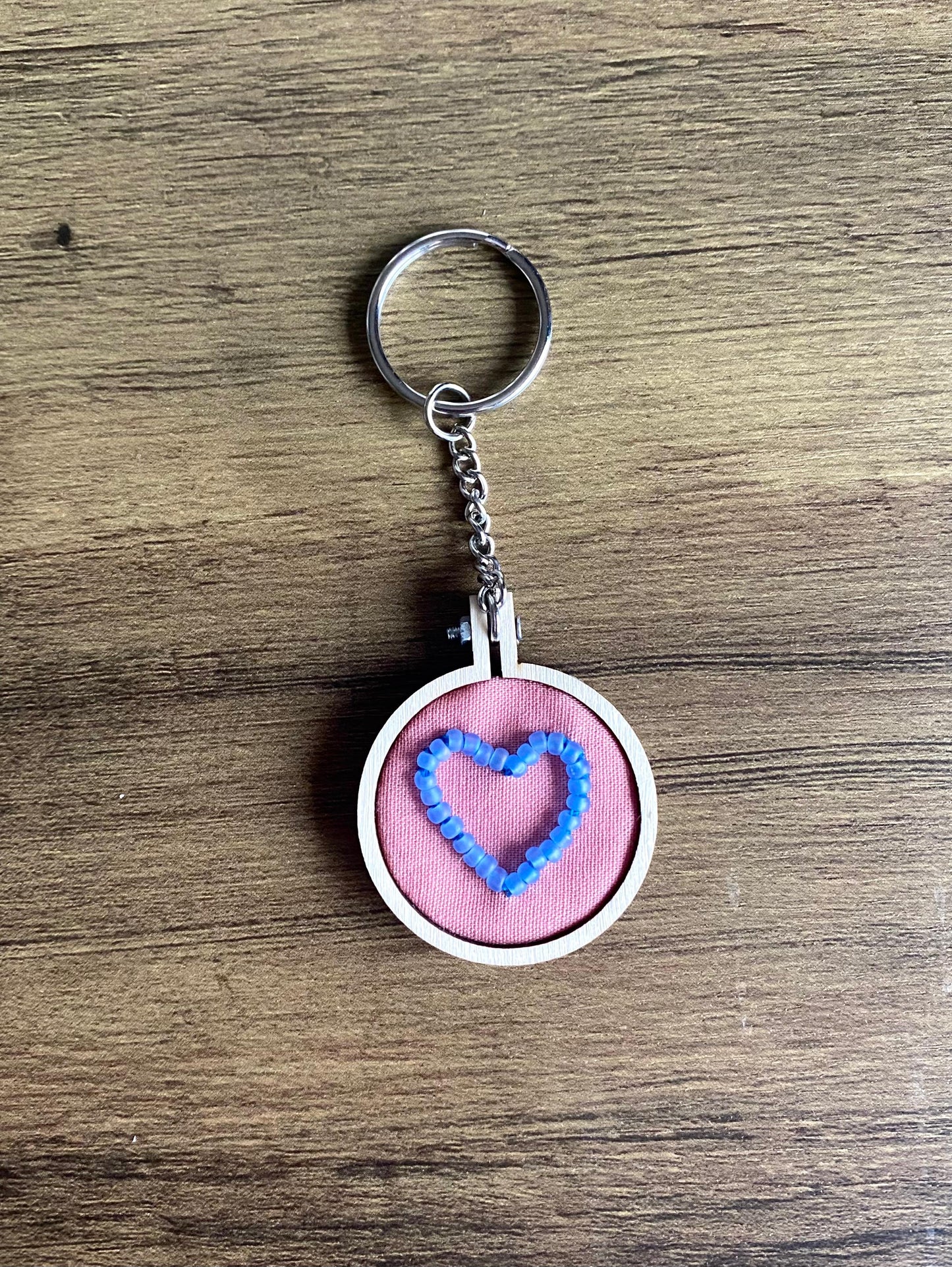 Hand Embroidered Keyring - Matte Blue Heart