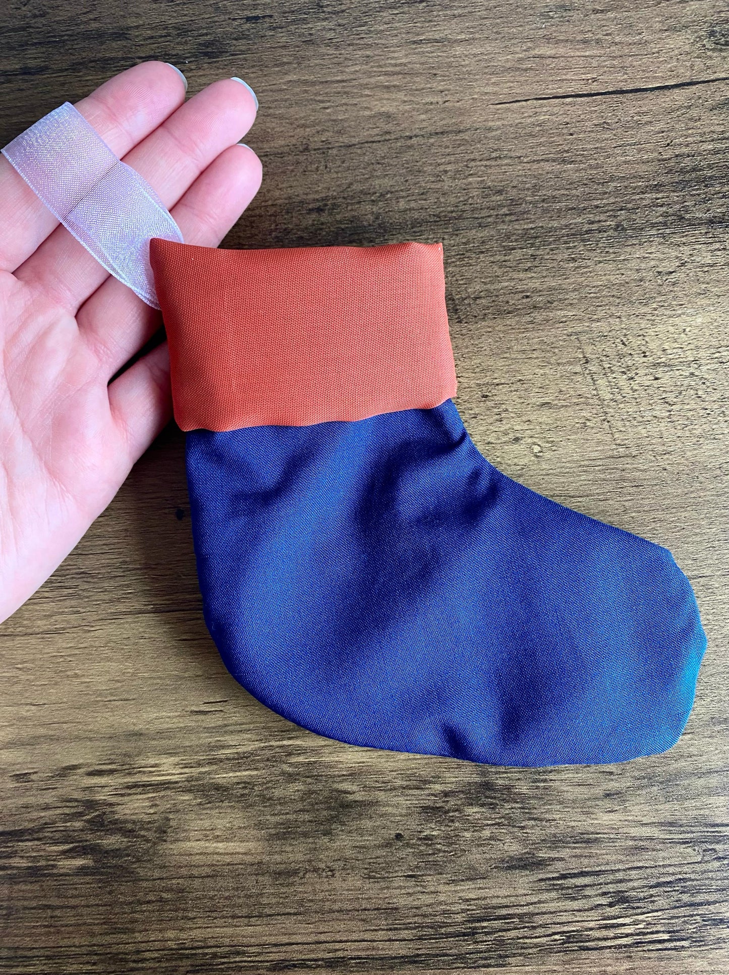 Mini Stocking - Blue & Burnt Orange