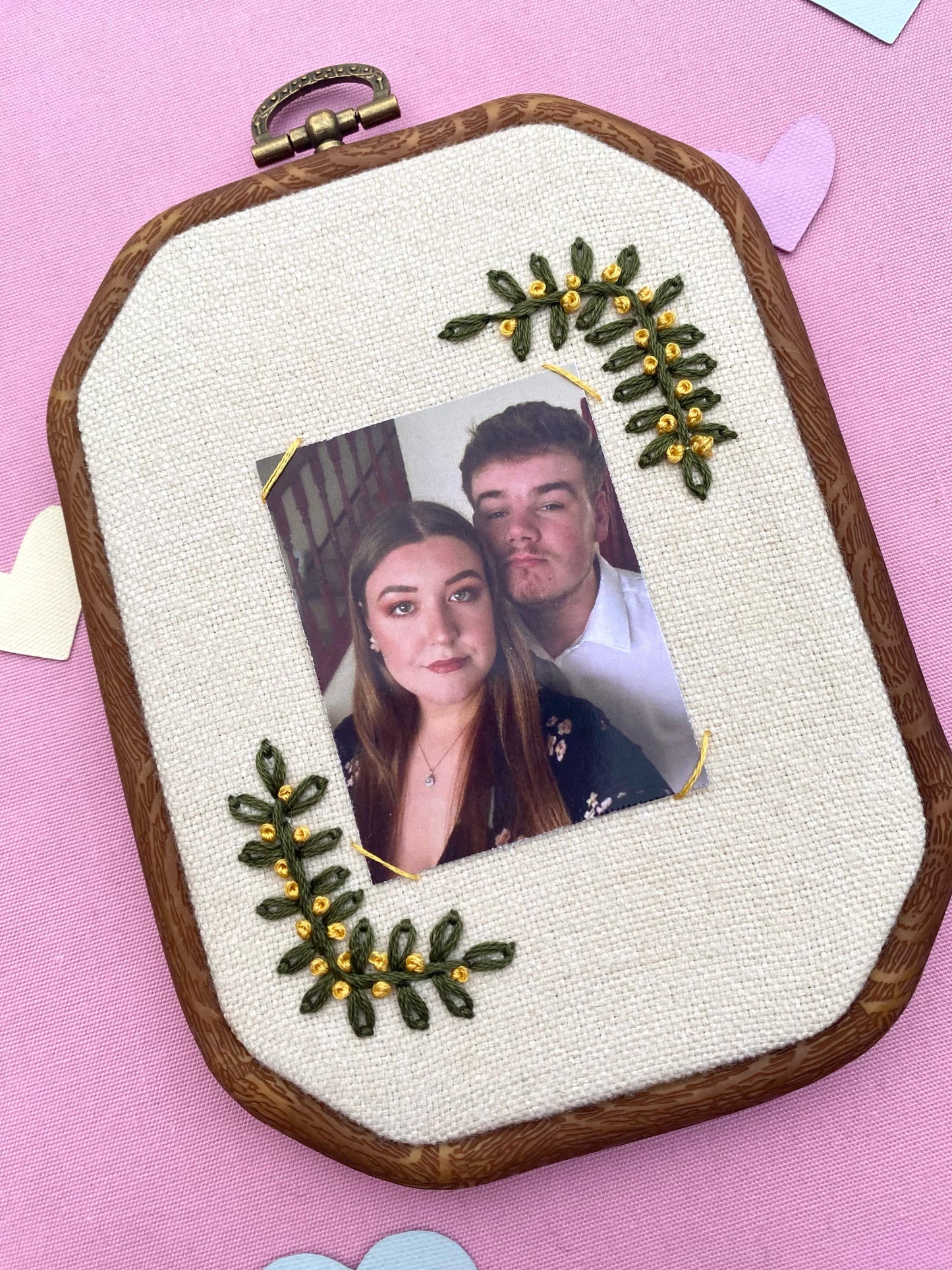 Hand Embroidered Photo Frame - Irregular Octagon Shape - Foliage