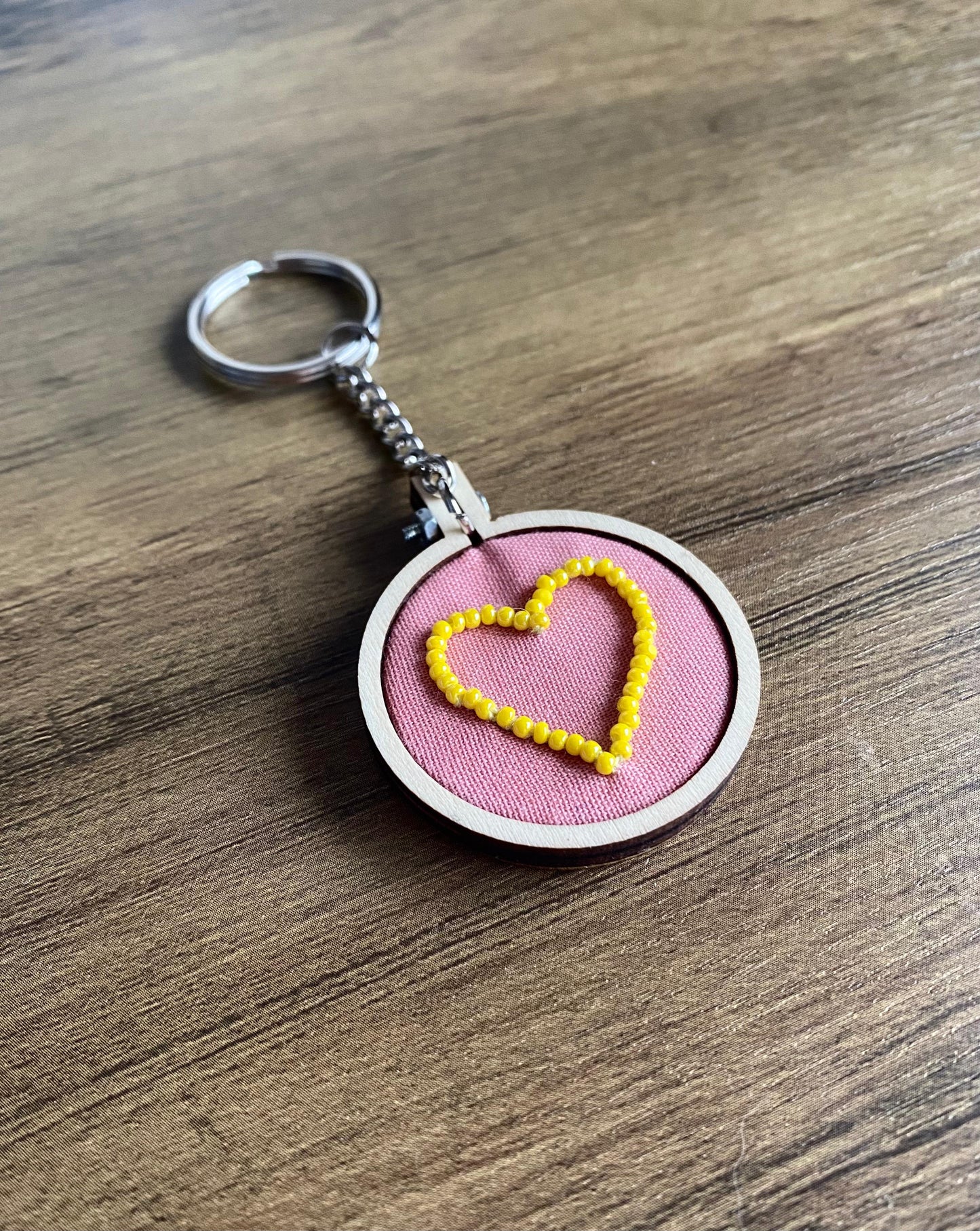 Hand Embroidered Keyring - Yellow Heart