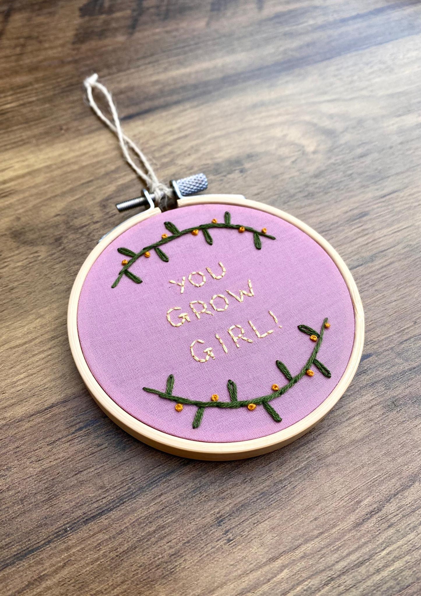 'You Grow Girl' Hand Embroidered Mini Wall Hanging