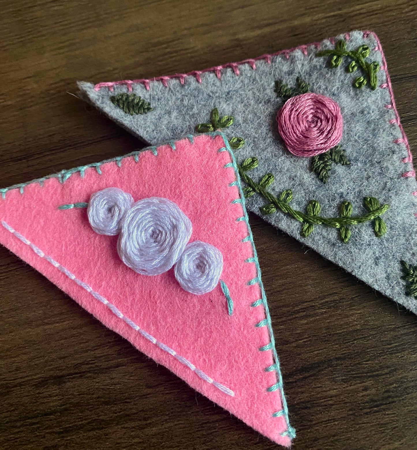 Hand Embroidered Bookmark - Pink Floral