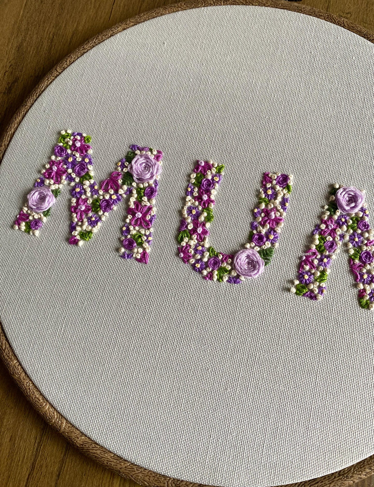 'Mum' Floral Hand Embroidered Wall Hanging
