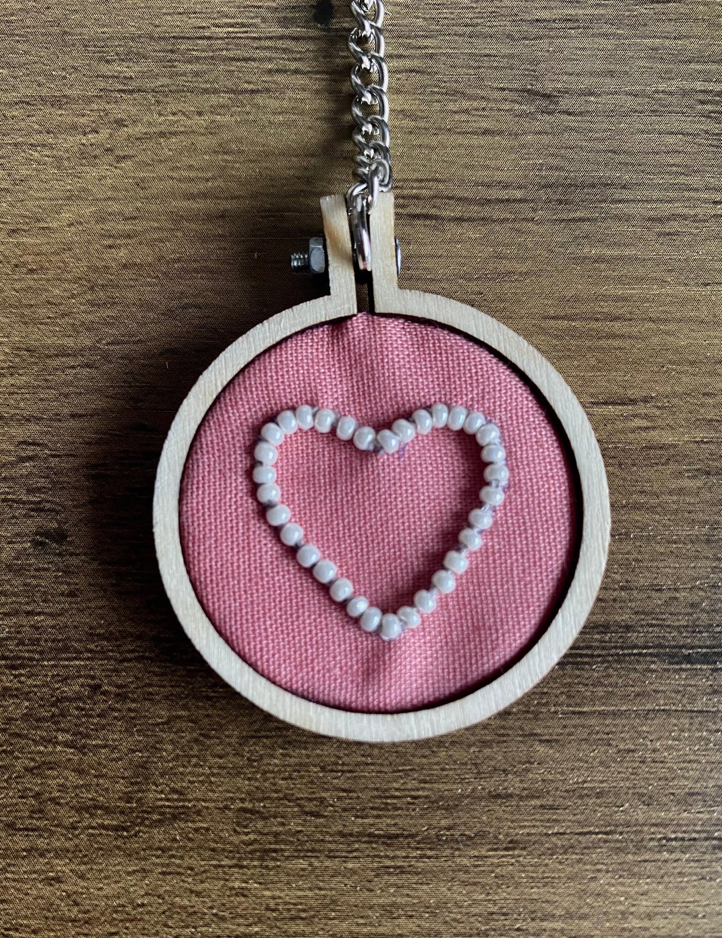 Hand Embroidered Keyring - White Heart