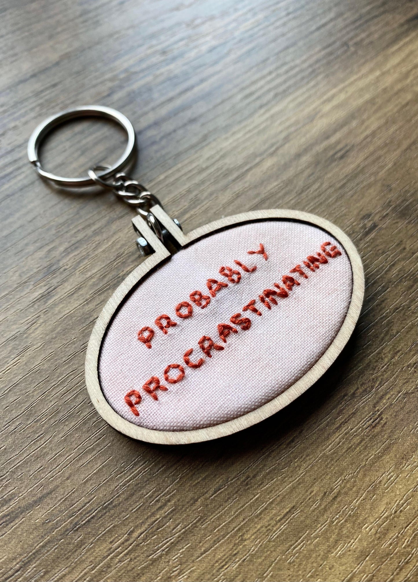 Hand Embroidered Keyring - Probably Procrastinating
