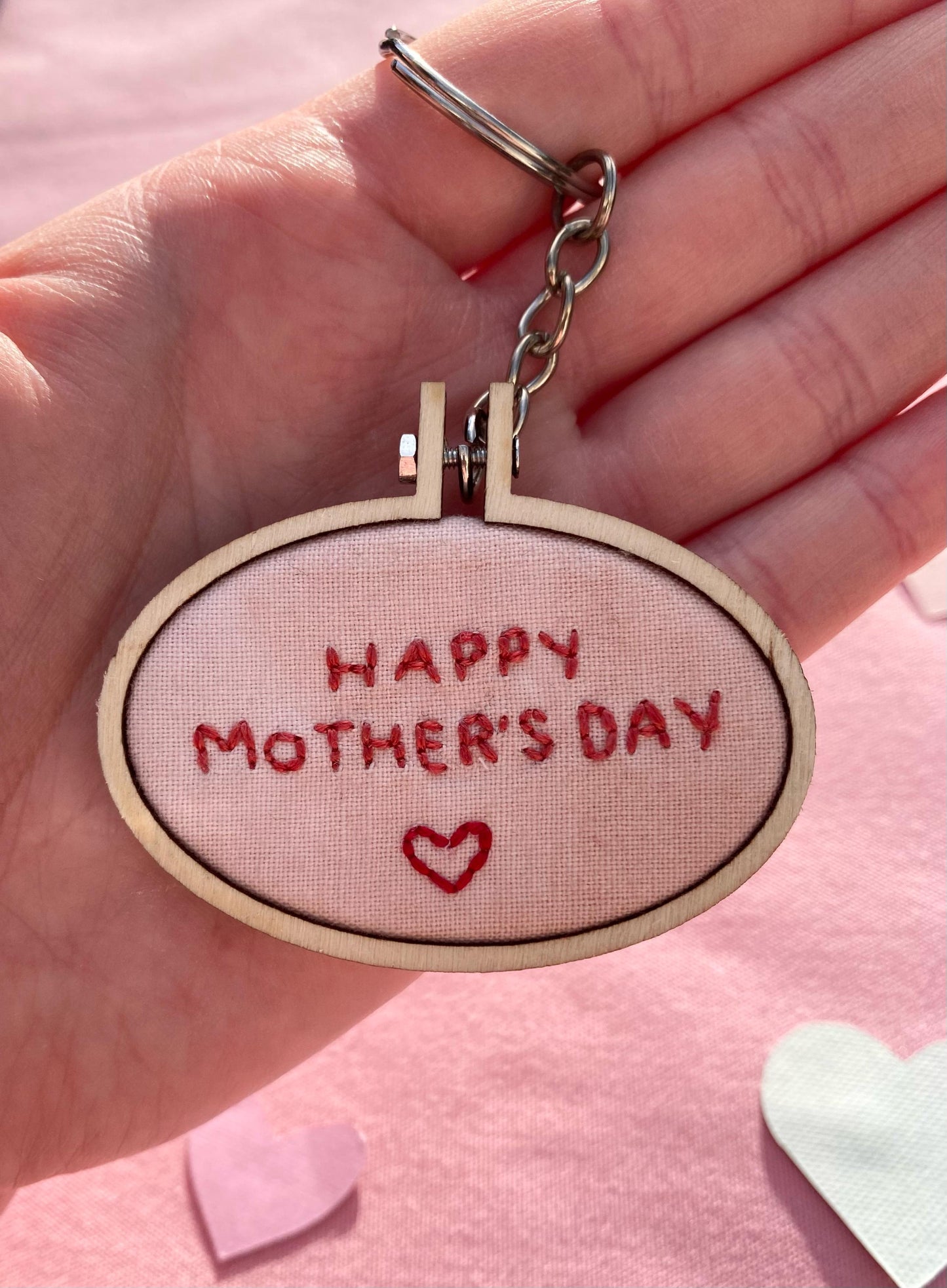 'Happy Mother's Day' Hand Embroidered Keyring