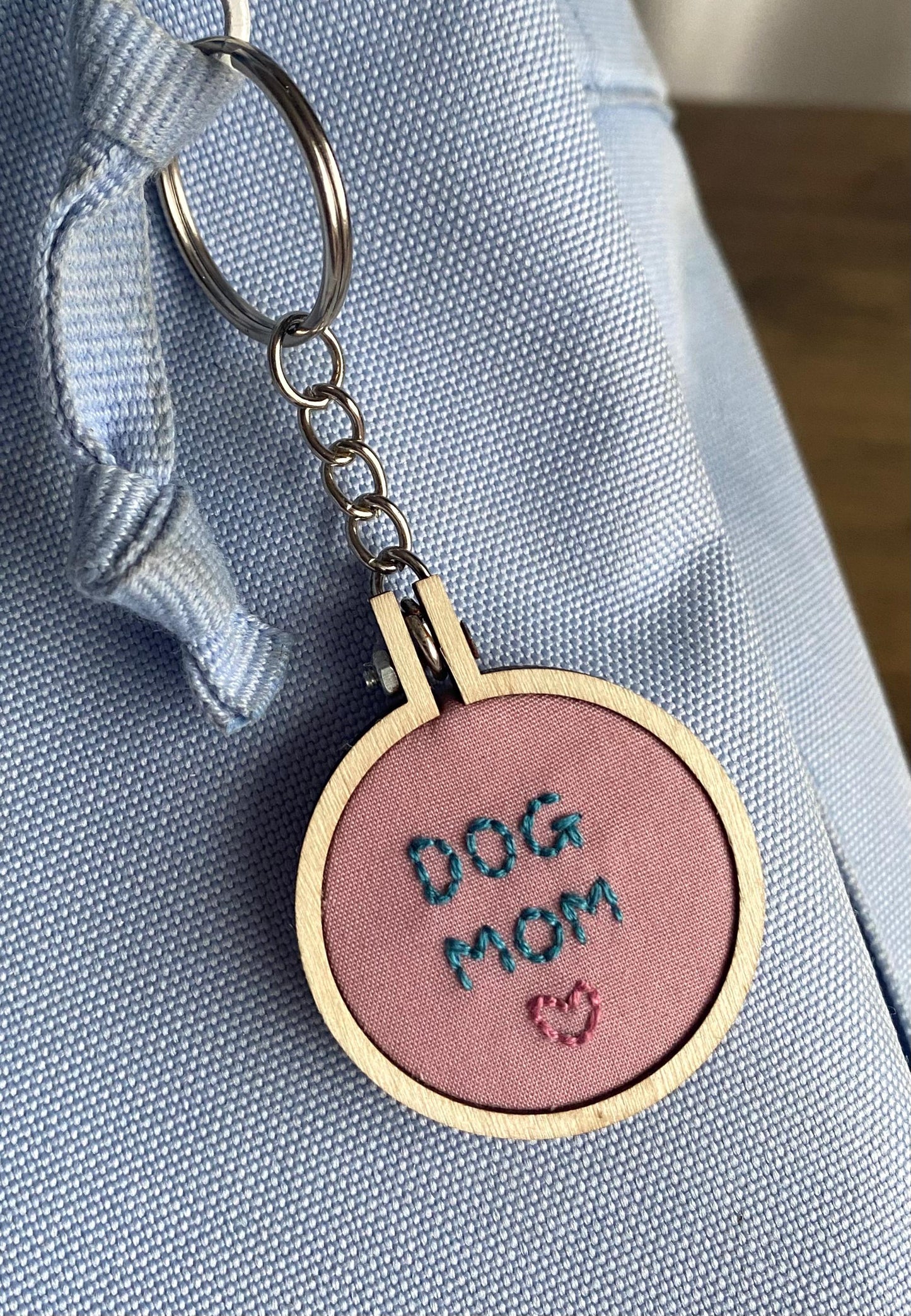 Hand Embroidered Keyring - Dog Mom