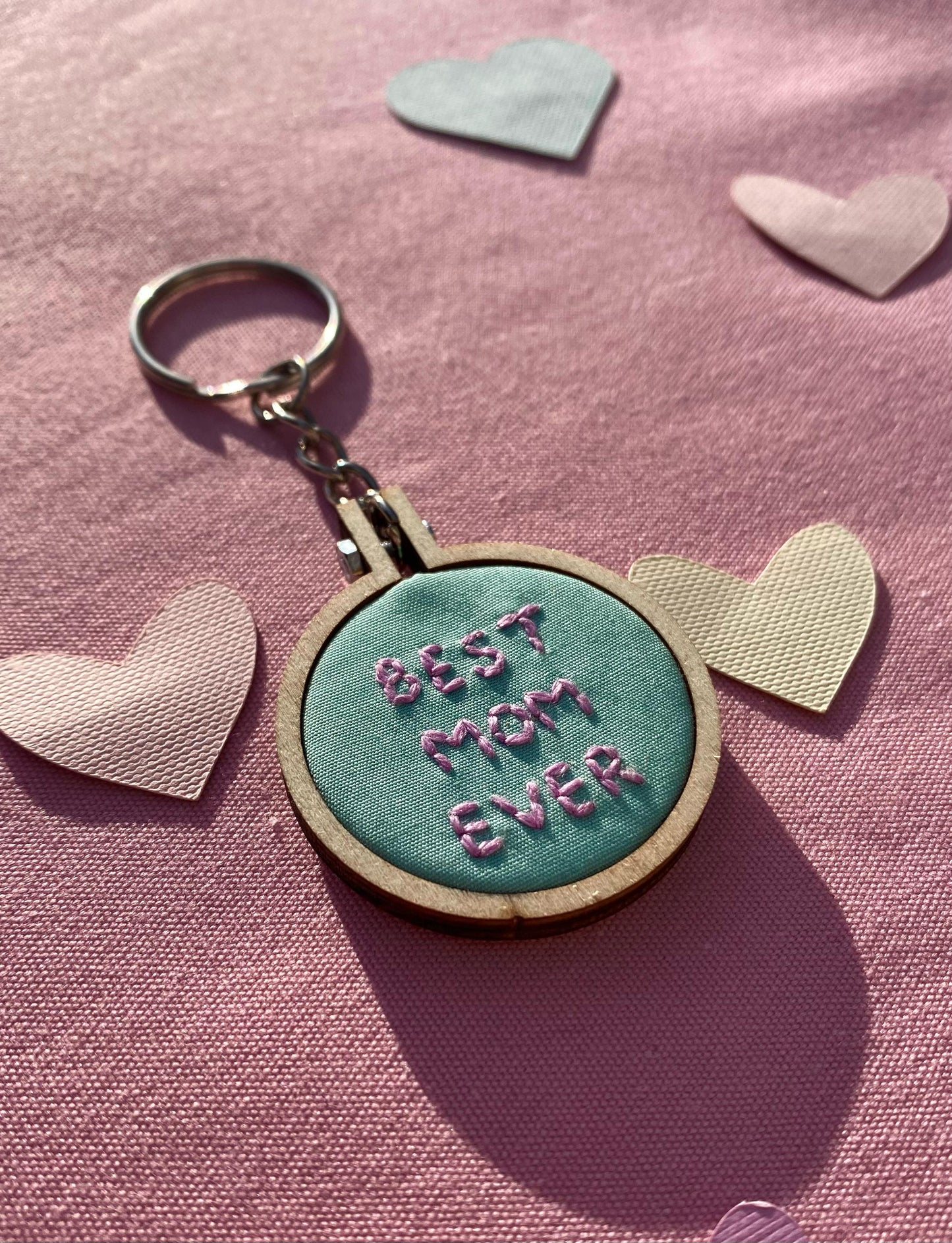 'Best Mom Ever' Hand Embroidered Keyring