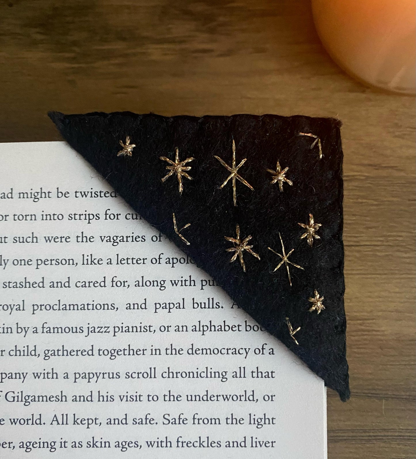 Hand Embroidered Bookmark - Black Starry Night