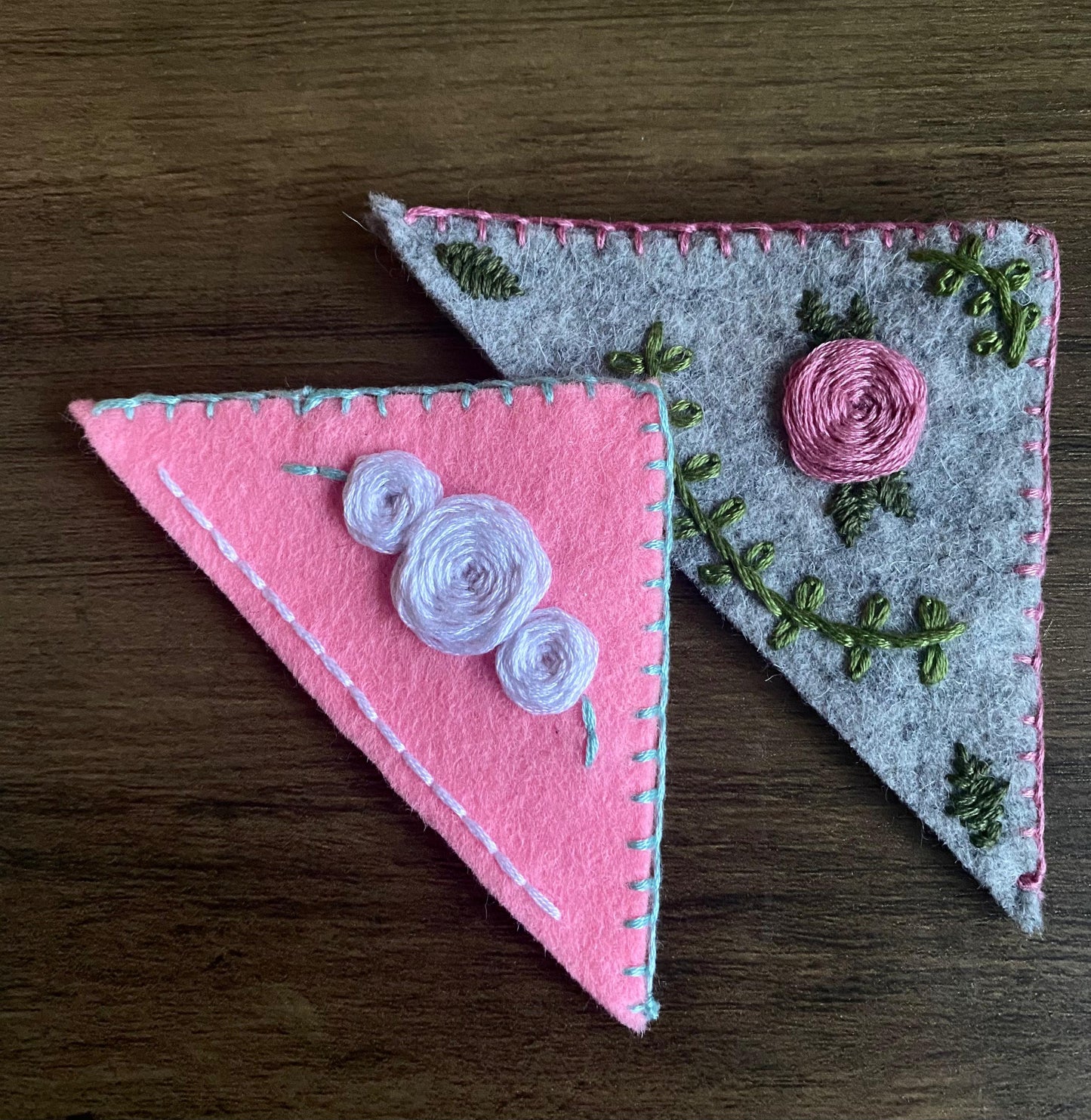 Hand Embroidered Bookmark - Grey Floral