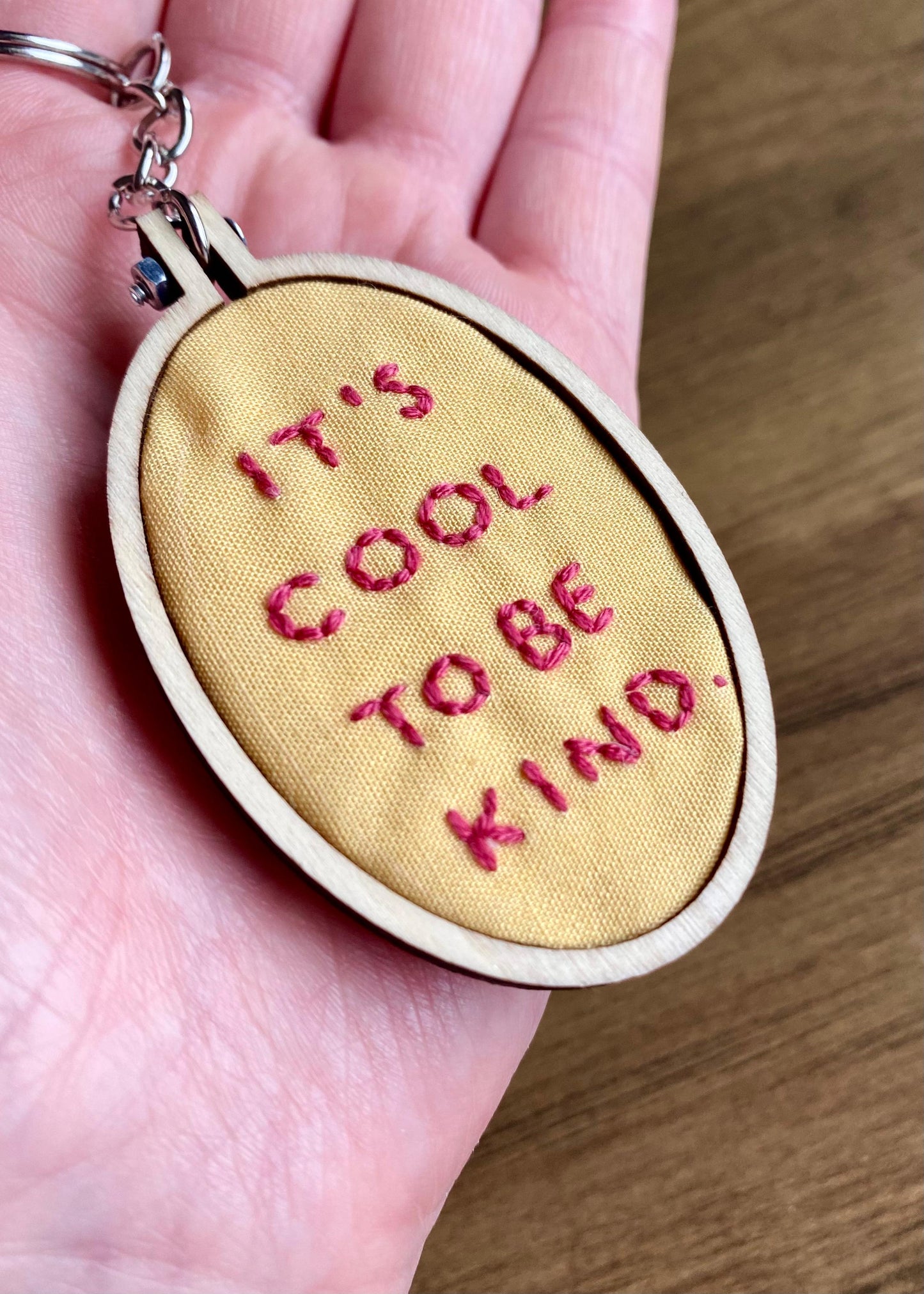 Hand Embroidered Keyring - It's Cool To Be Kind
