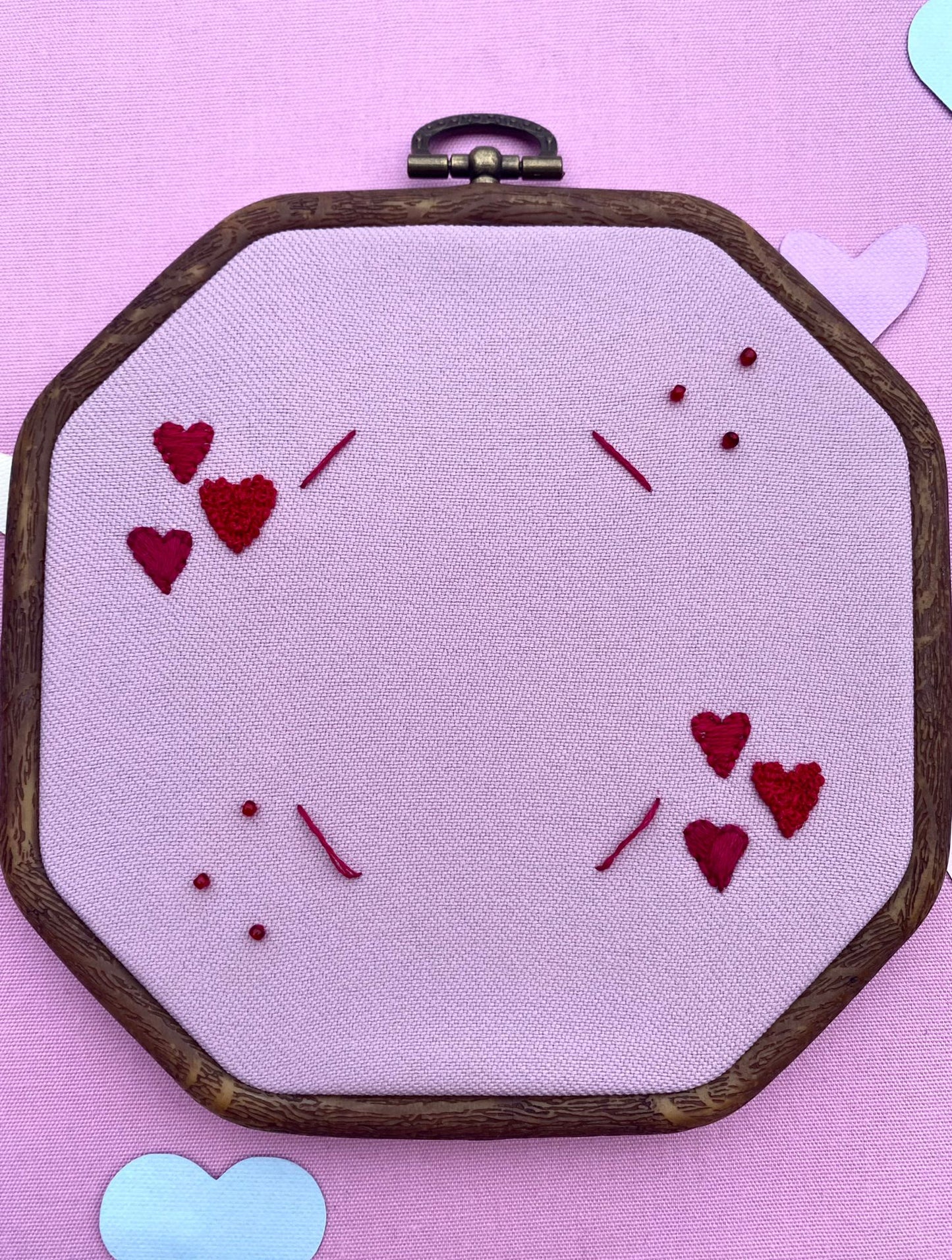 Hand Embroidered Photo Frame - Octagon Shape - Hearts