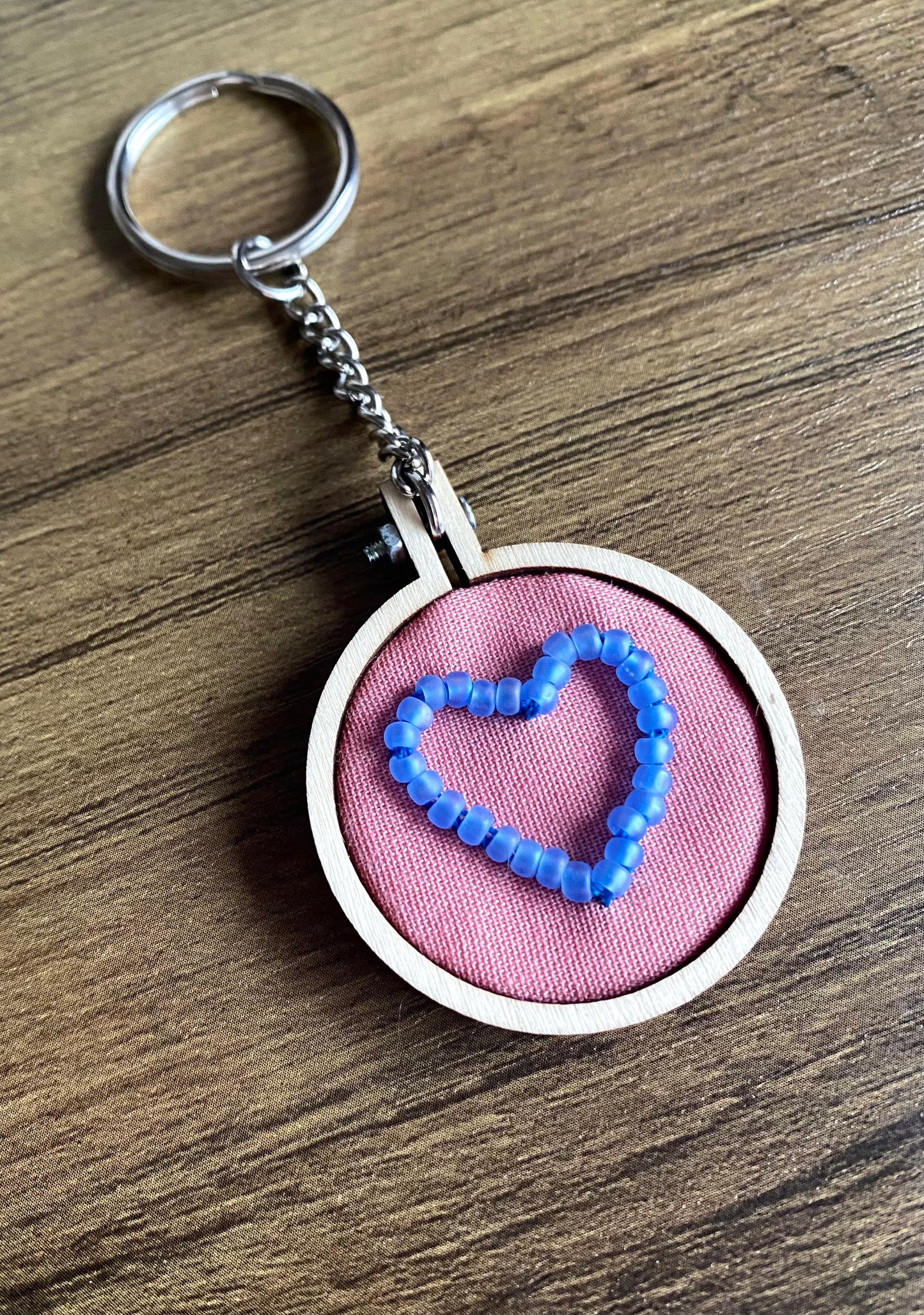 Hand Embroidered Keyring - Matte Blue Heart