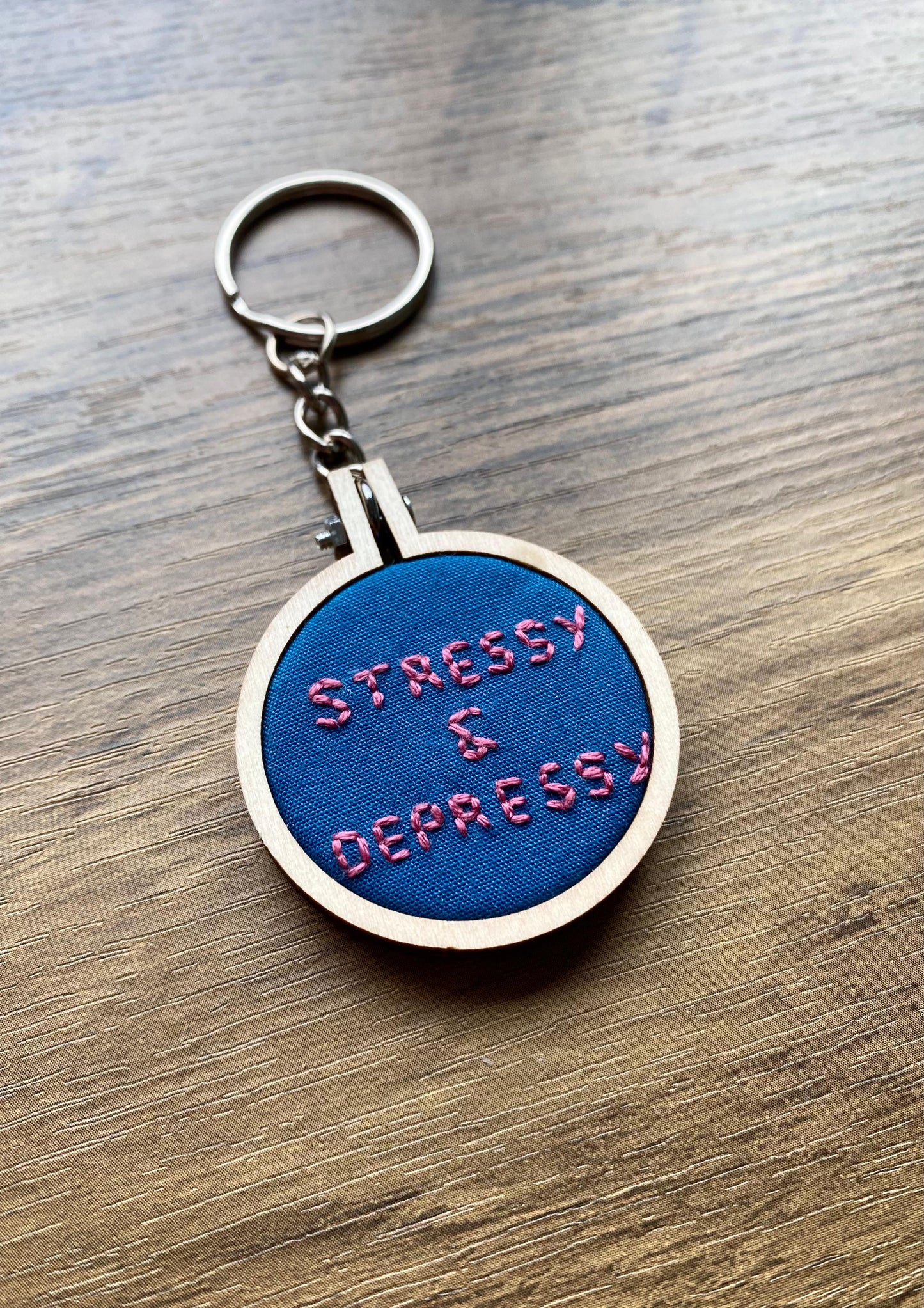 Hand Embroidered Keyring - Stressy & Depressy