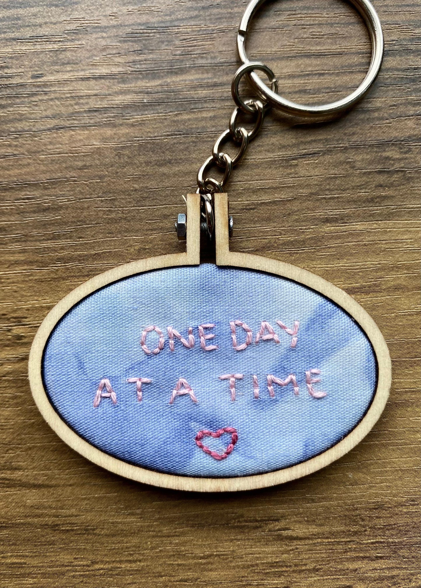 Hand Embroidered Keyring - One Day At A Time