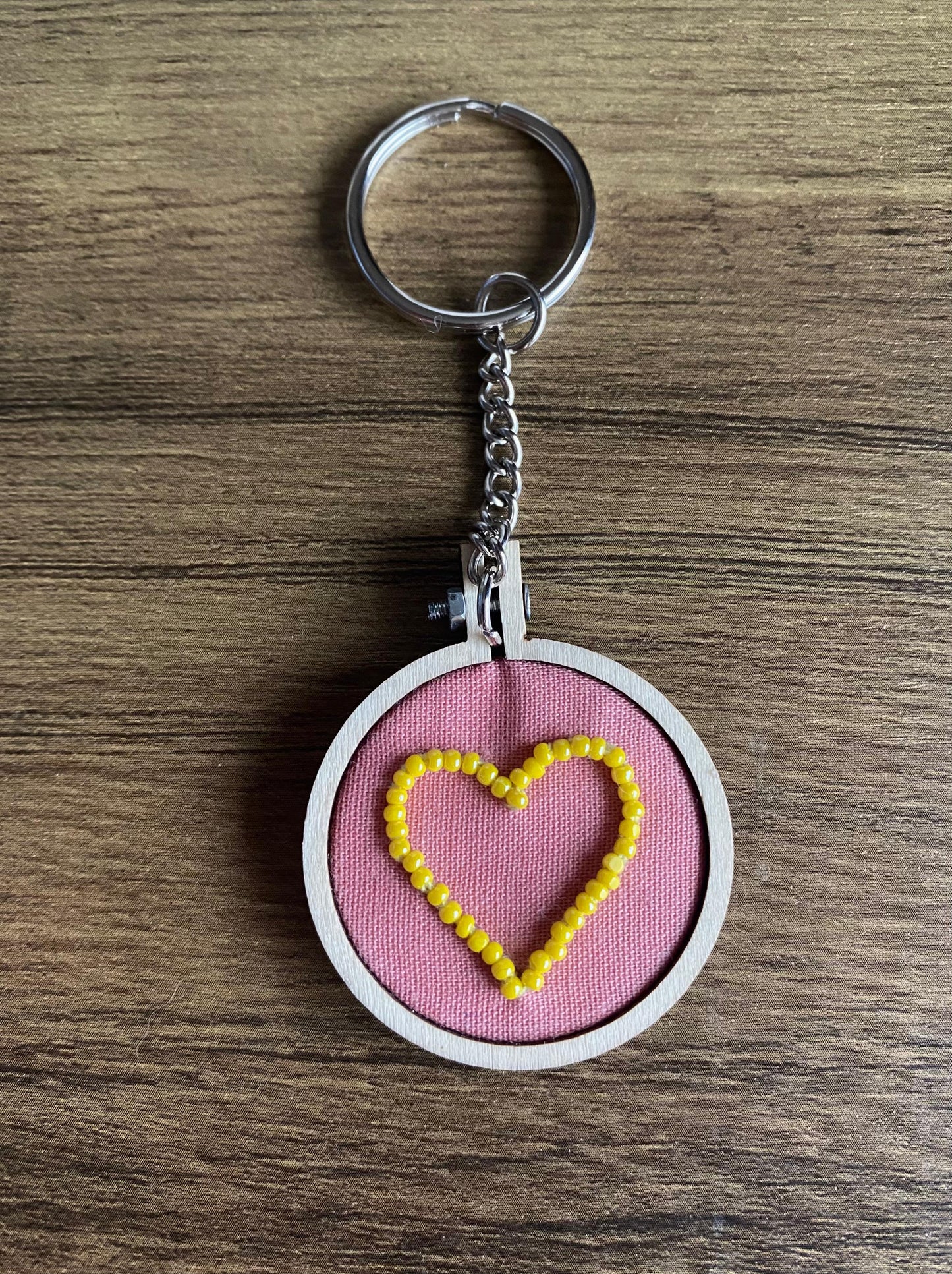 Hand Embroidered Keyring - Yellow Heart