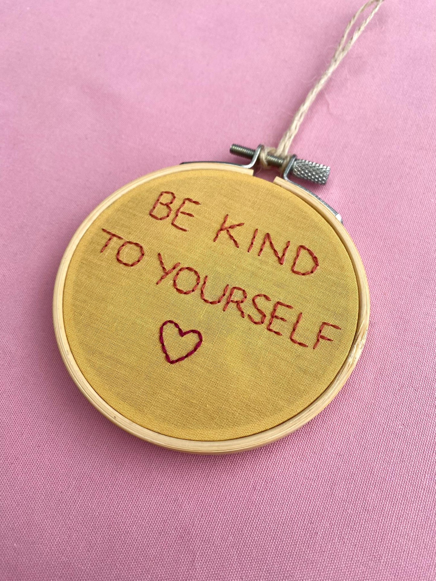'Be Kind To Yourself' Hand Embroidered Mini Wall Hanging