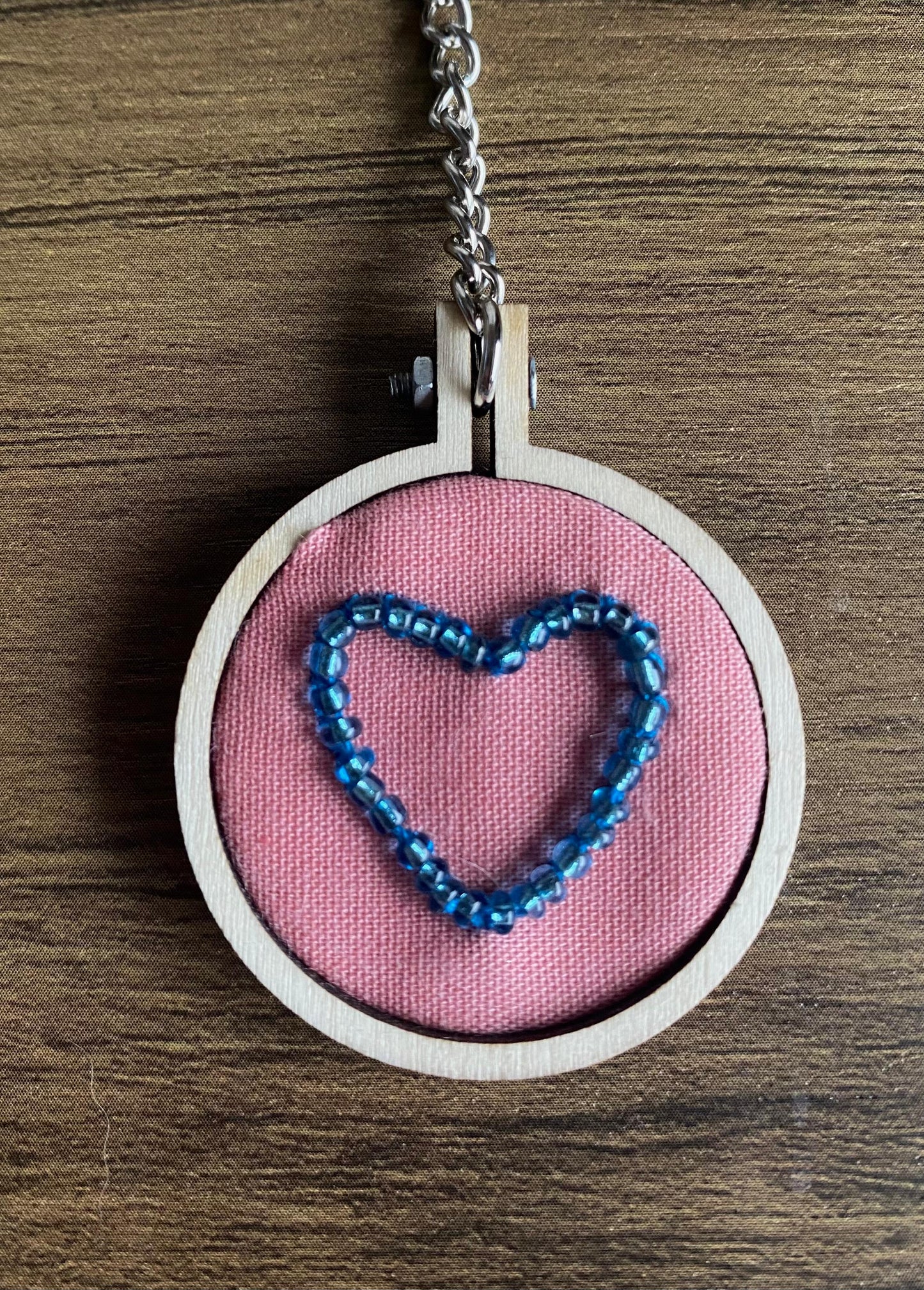 Hand Embroidered Keyring - Blue Heart