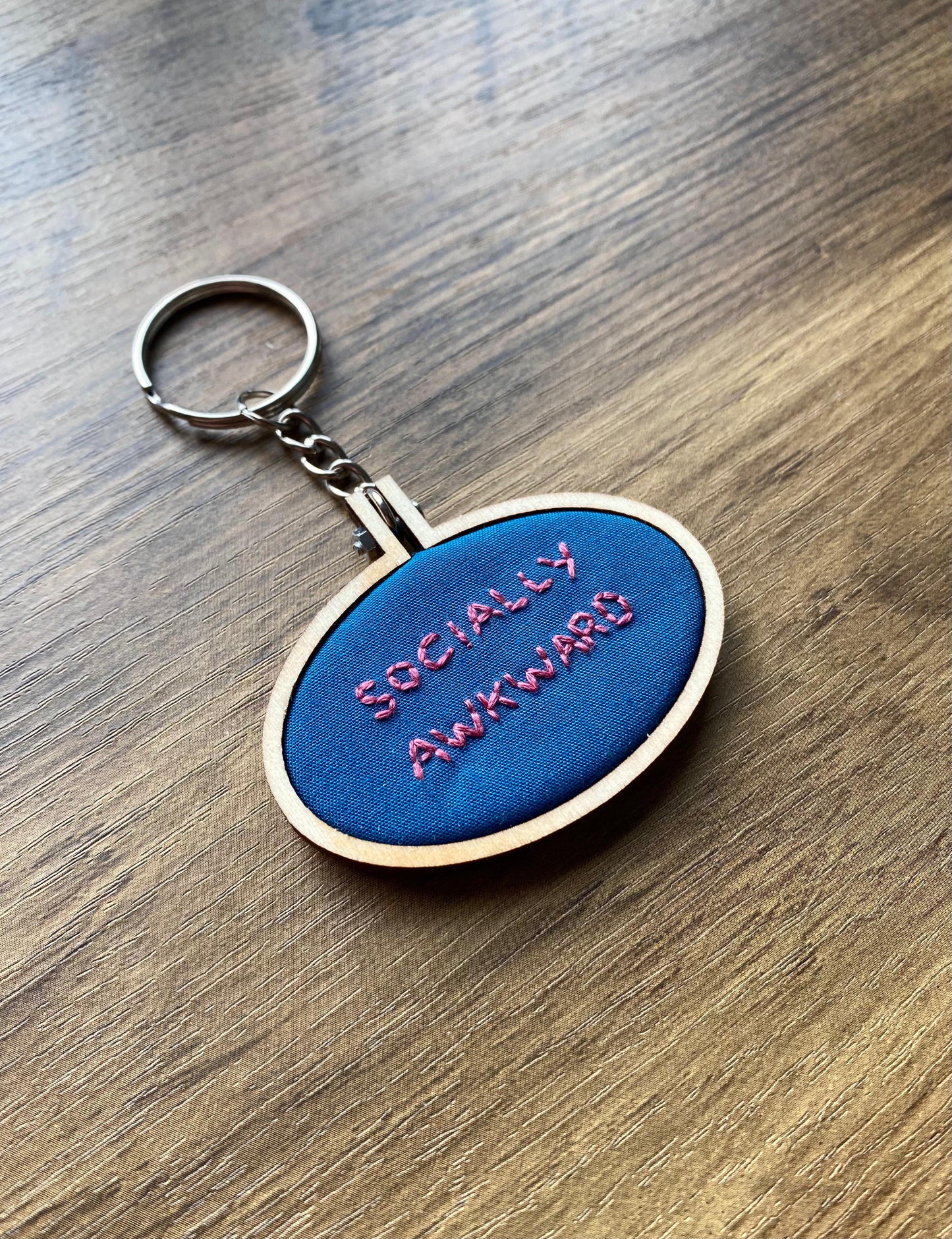 Hand Embroidered Keyring - Socially Awkward