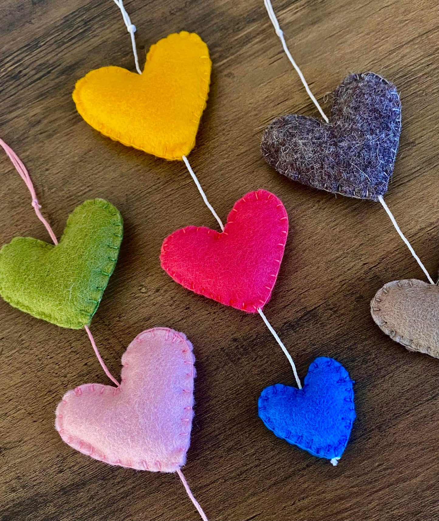 Hearts Hanging Decoration - Green & Pink