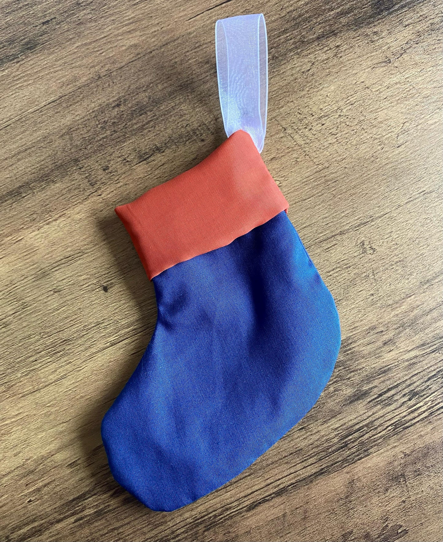 Mini Stocking - Blue & Burnt Orange