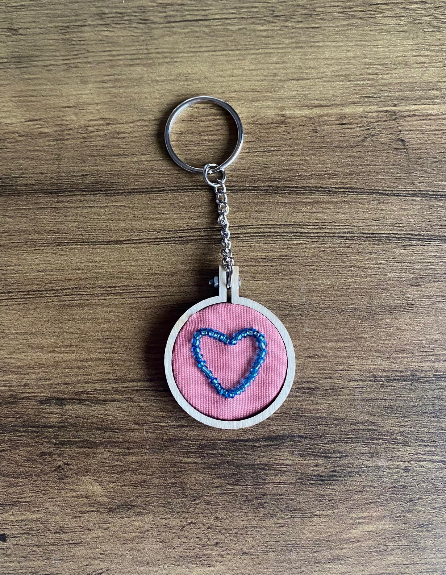 Hand Embroidered Keyring - Blue Heart