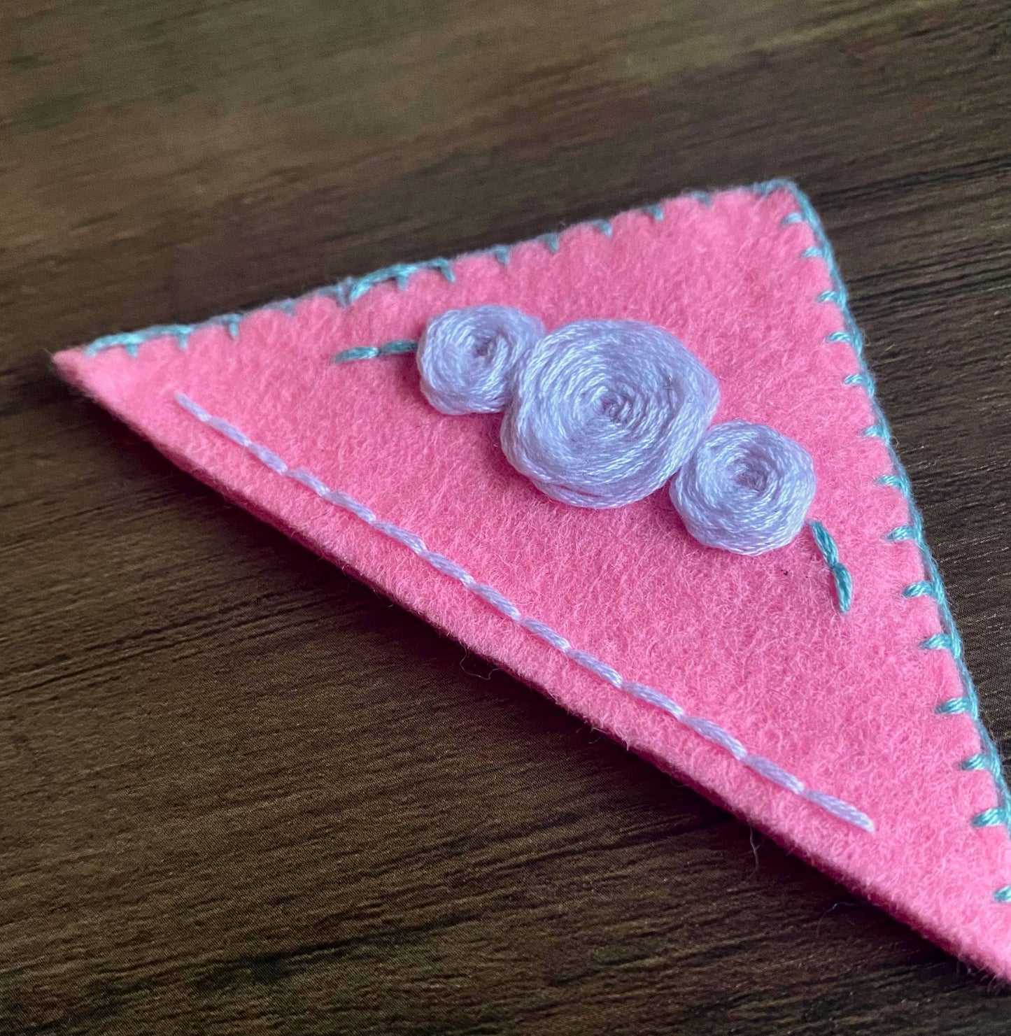 Hand Embroidered Bookmark - Pink Floral