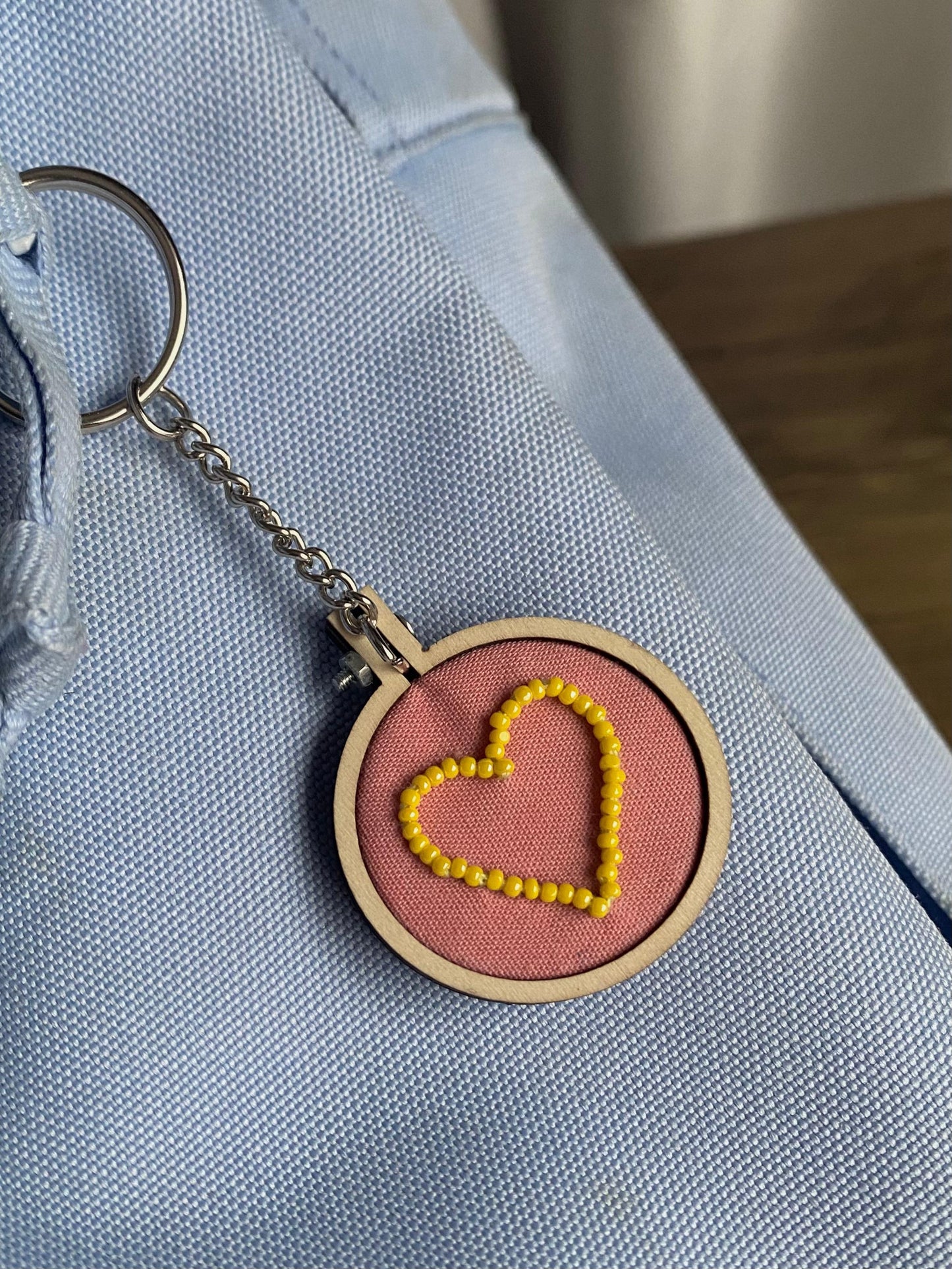 Hand Embroidered Keyring - Yellow Heart