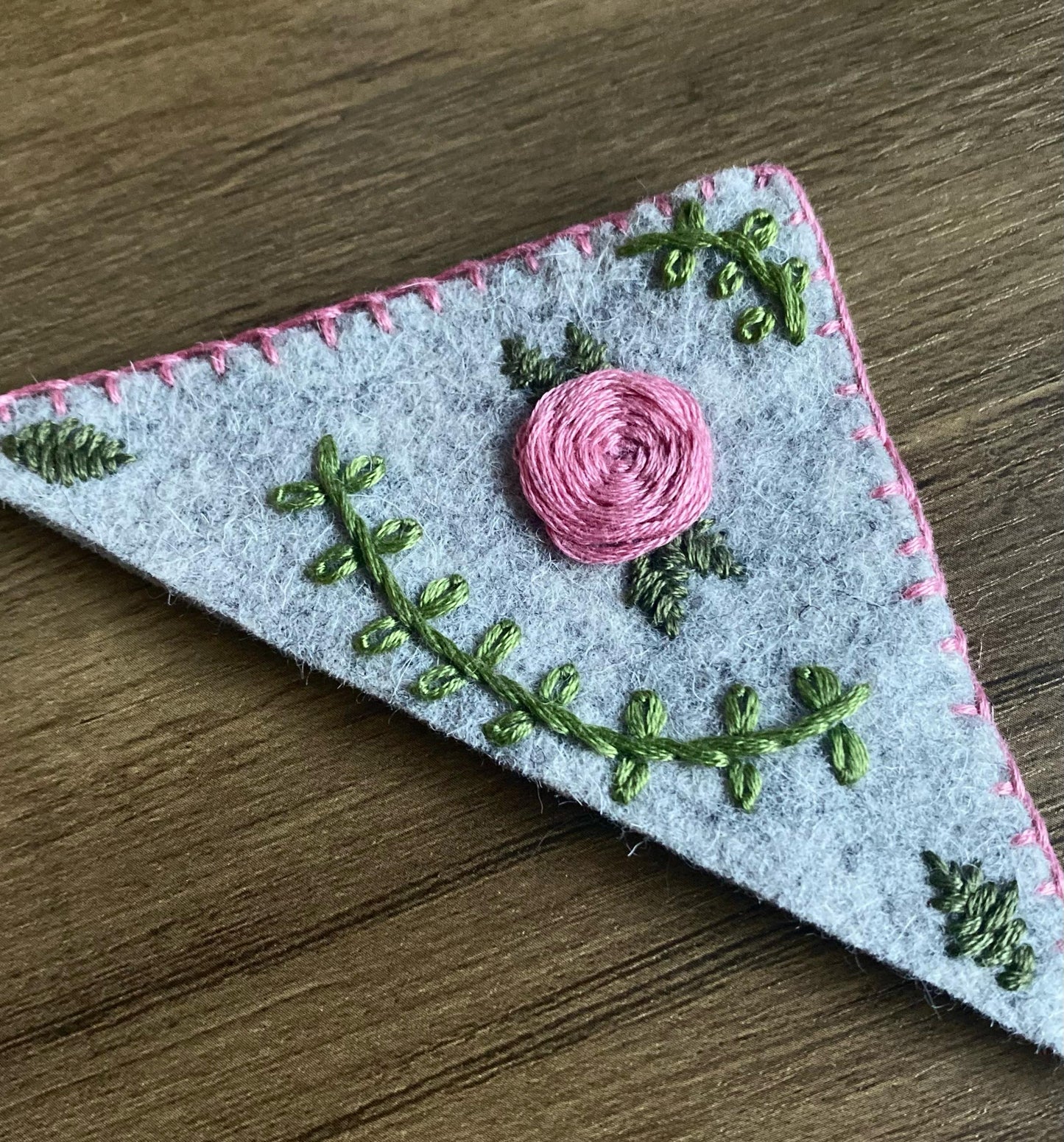 Hand Embroidered Bookmark - Grey Floral