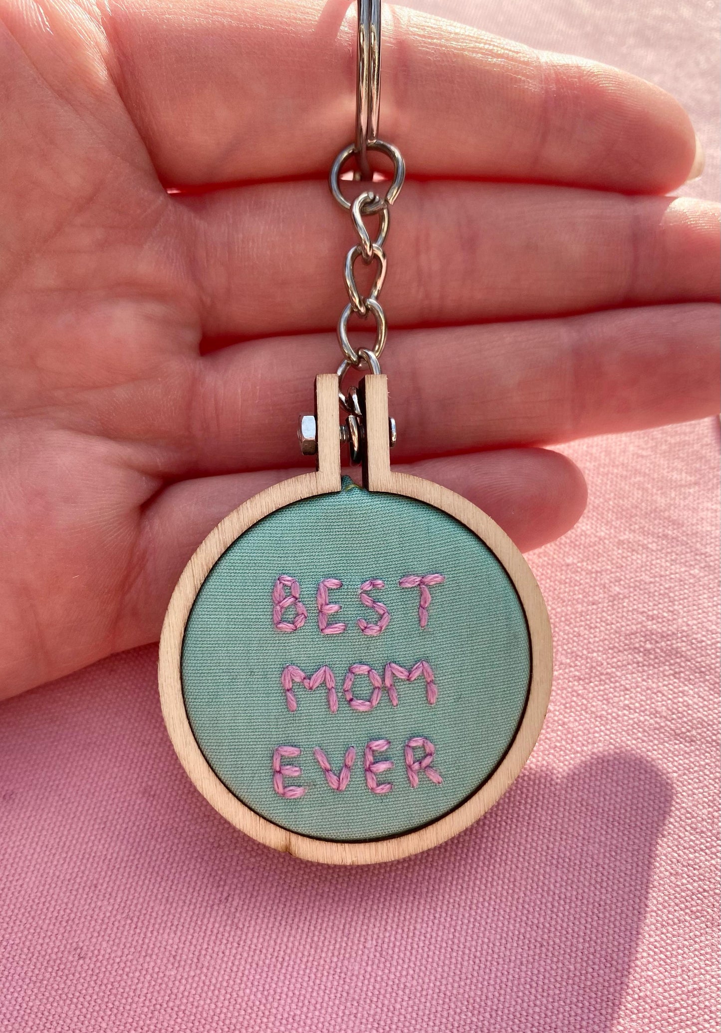 'Best Mom Ever' Hand Embroidered Keyring