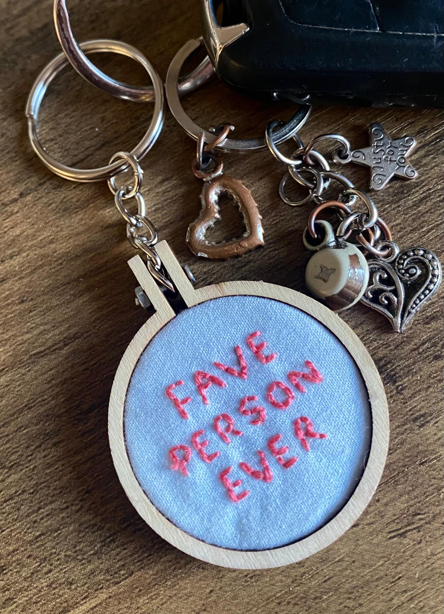 Hand Embroidered Keyring - Fave Person Ever
