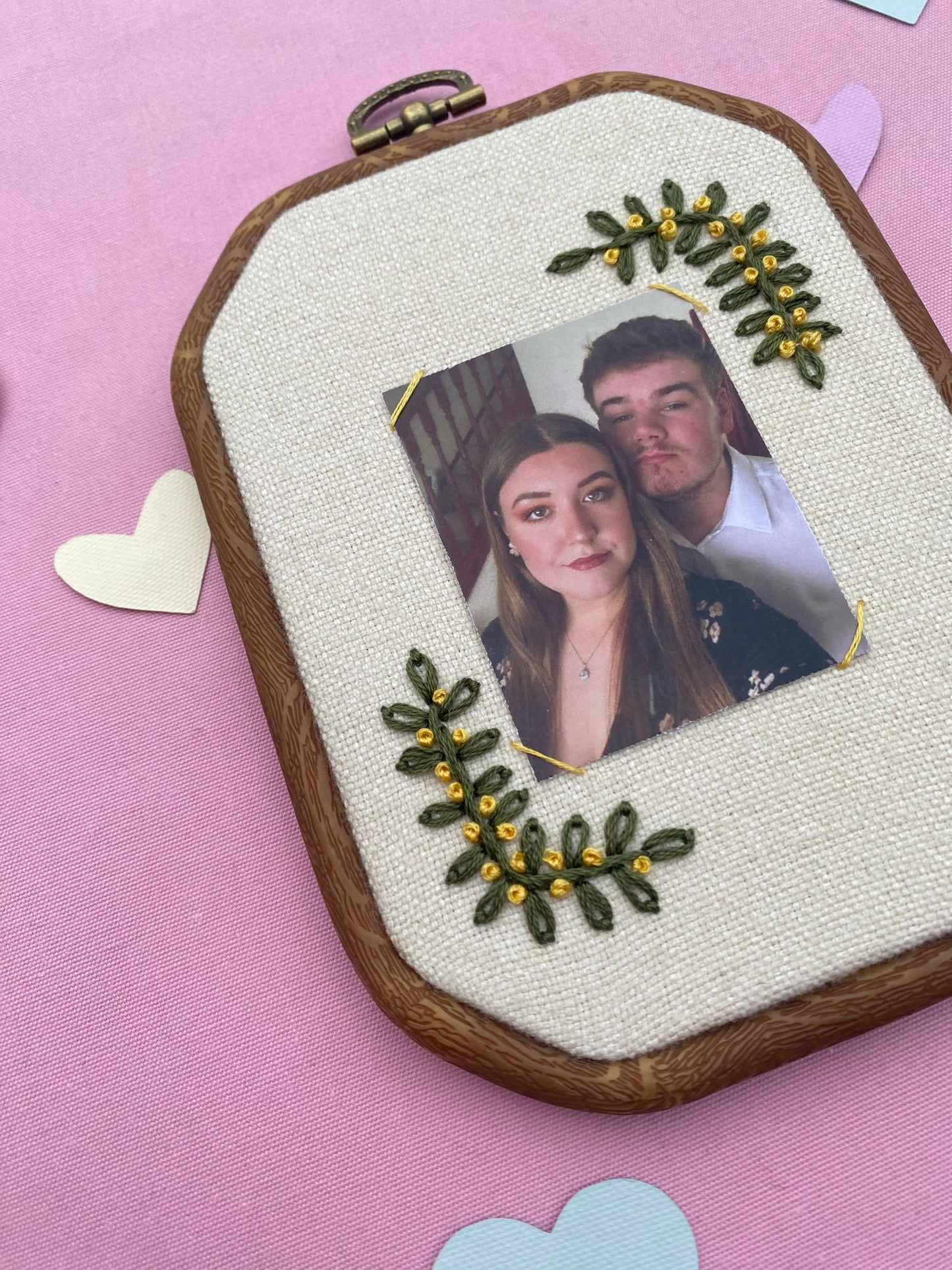 Hand Embroidered Photo Frame - Irregular Octagon Shape - Foliage