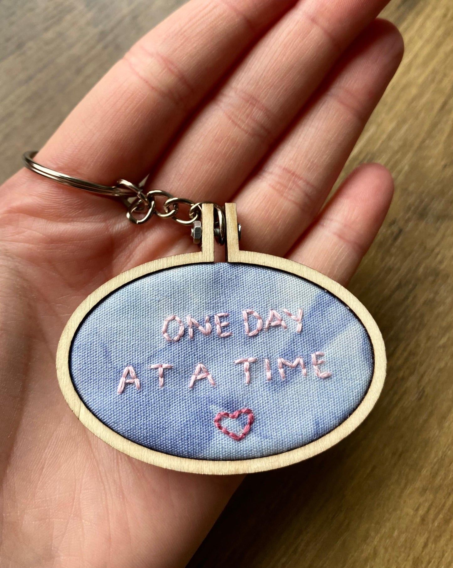 Hand Embroidered Keyring - One Day At A Time
