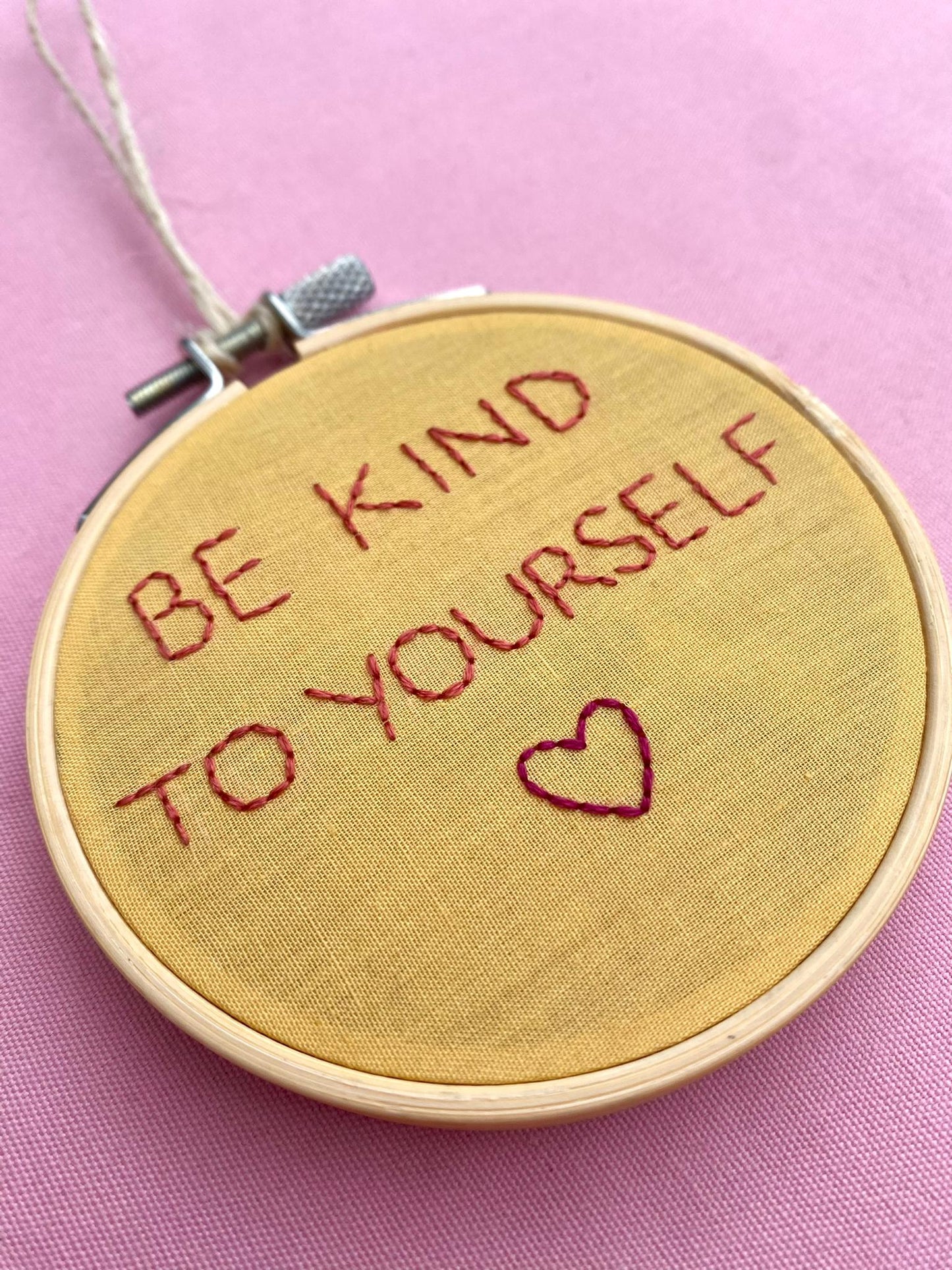 'Be Kind To Yourself' Hand Embroidered Mini Wall Hanging