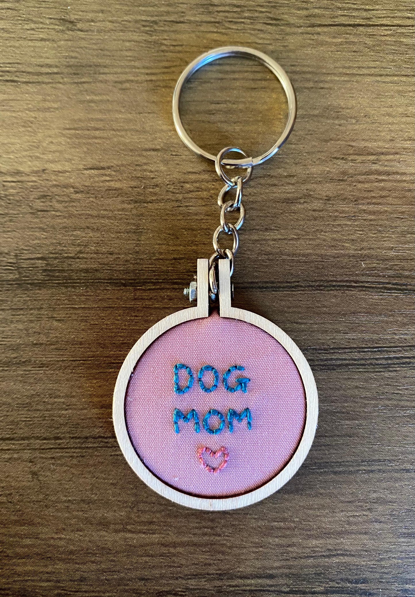 Hand Embroidered Keyring - Dog Mom